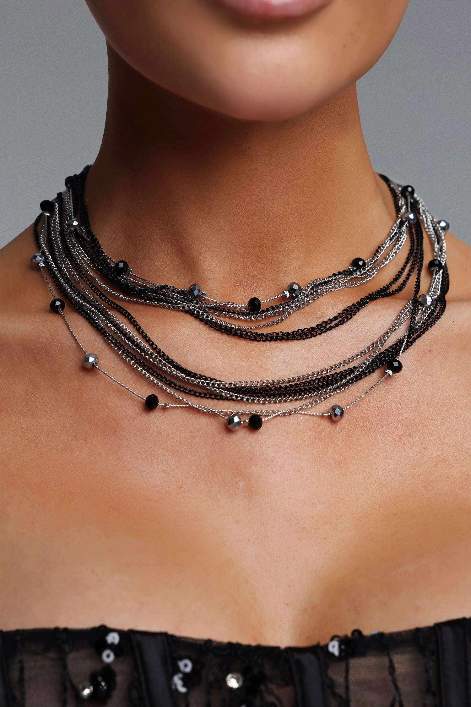Denny Multi Layer Beaded Chain Necklace	