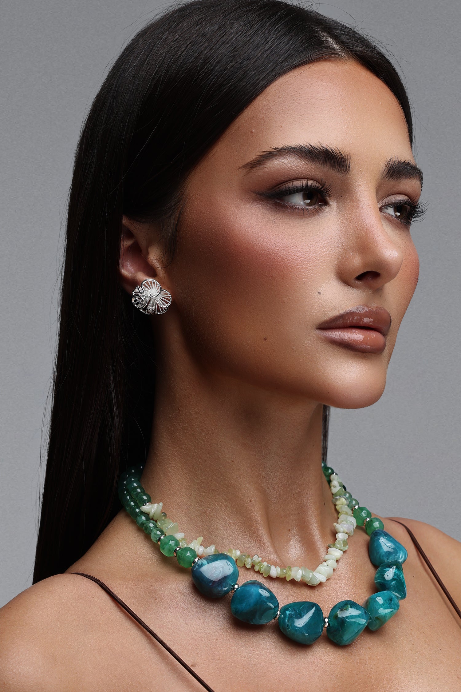 Tikia Green Stone Layered Necklace	