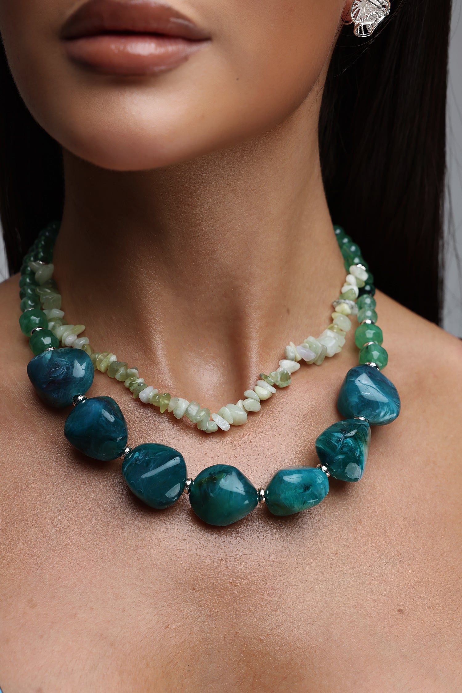 Tikia Green Stone Layered Necklace	