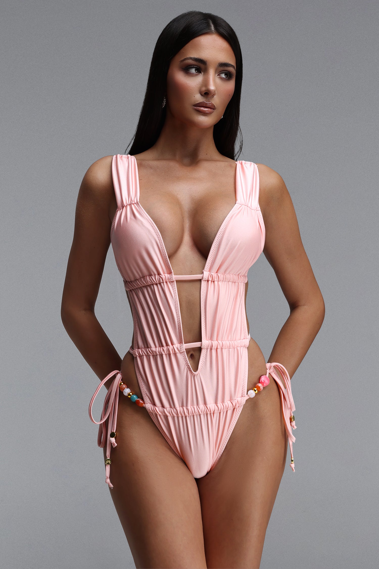 Lucifa Chic Sleeveless Cut Out Ruched One Piece Swimsuit	