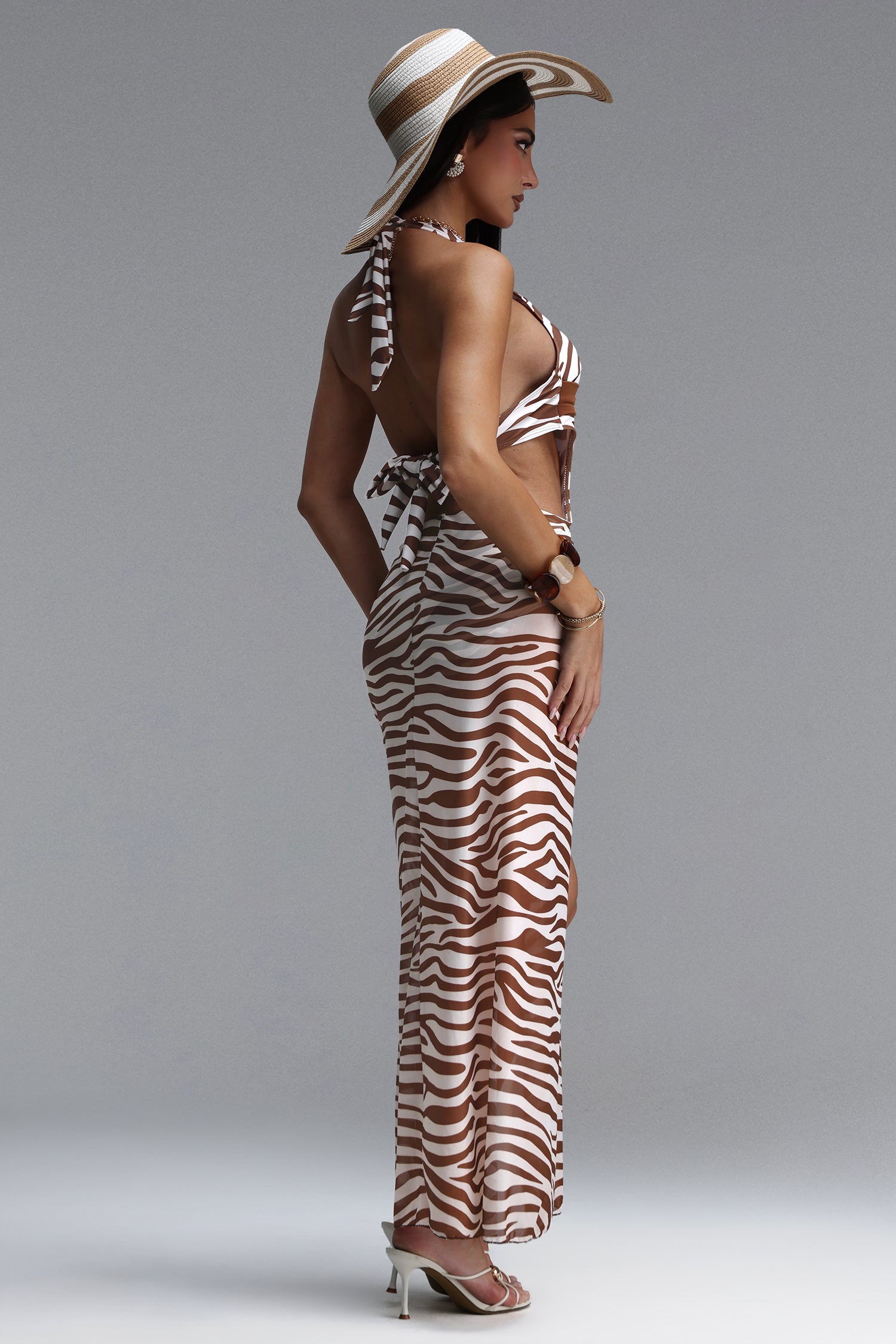 Pasha Resort Sleeveless Print One Piece Swimsuit Two Piece Set	