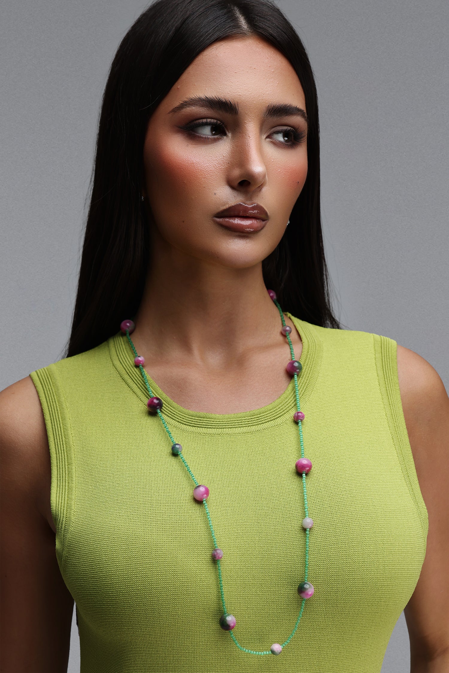 Helena Blush & Emerald Gradient Beaded Necklace	