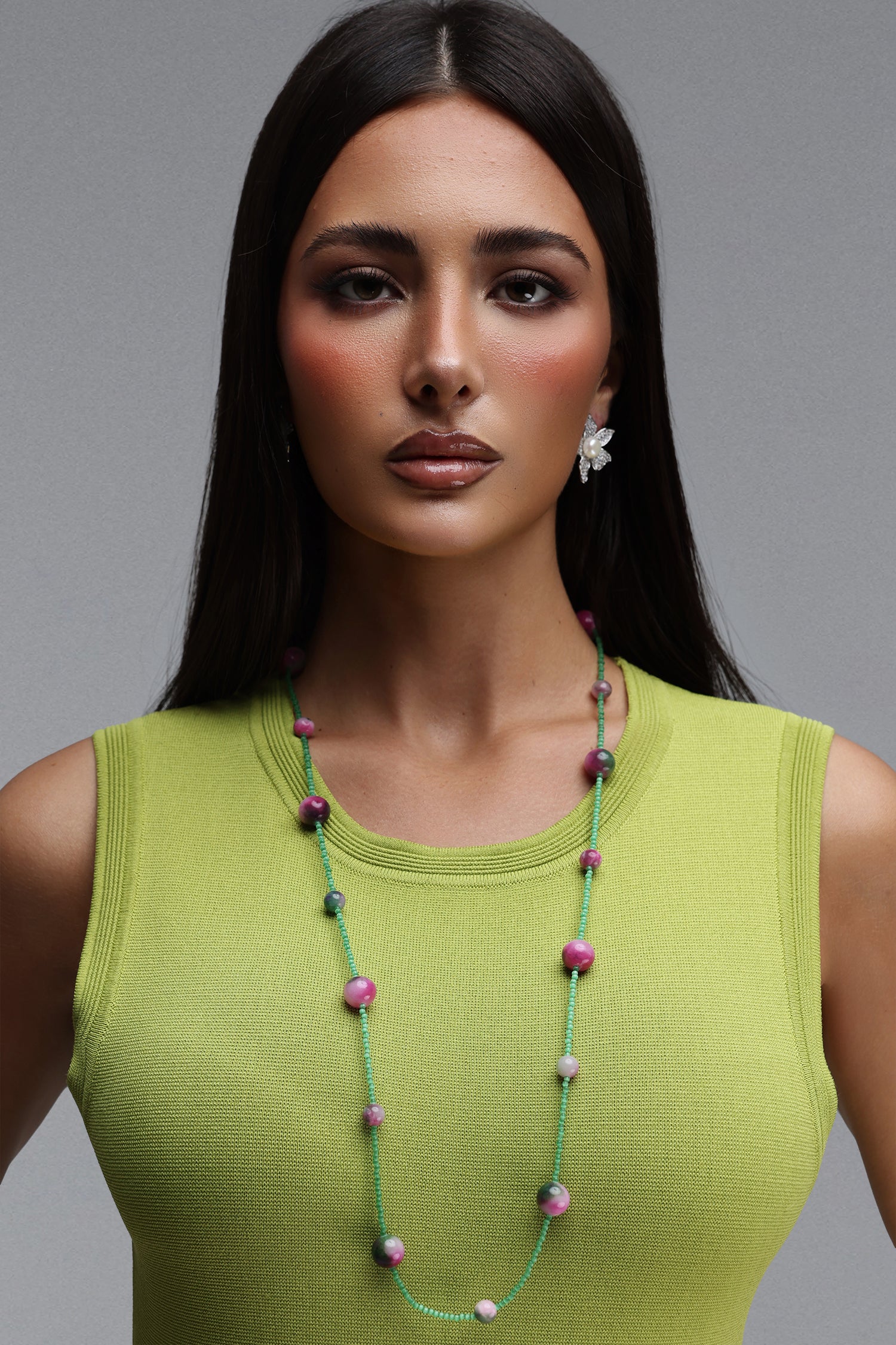 Helena Blush & Emerald Gradient Beaded Necklace	