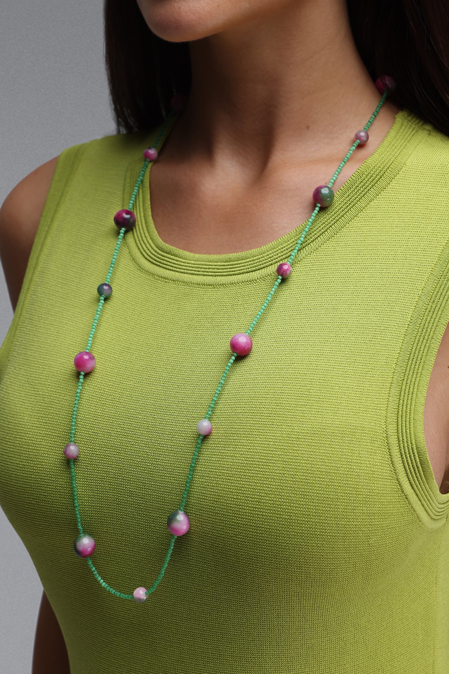 Helena Blush & Emerald Gradient Beaded Necklace	