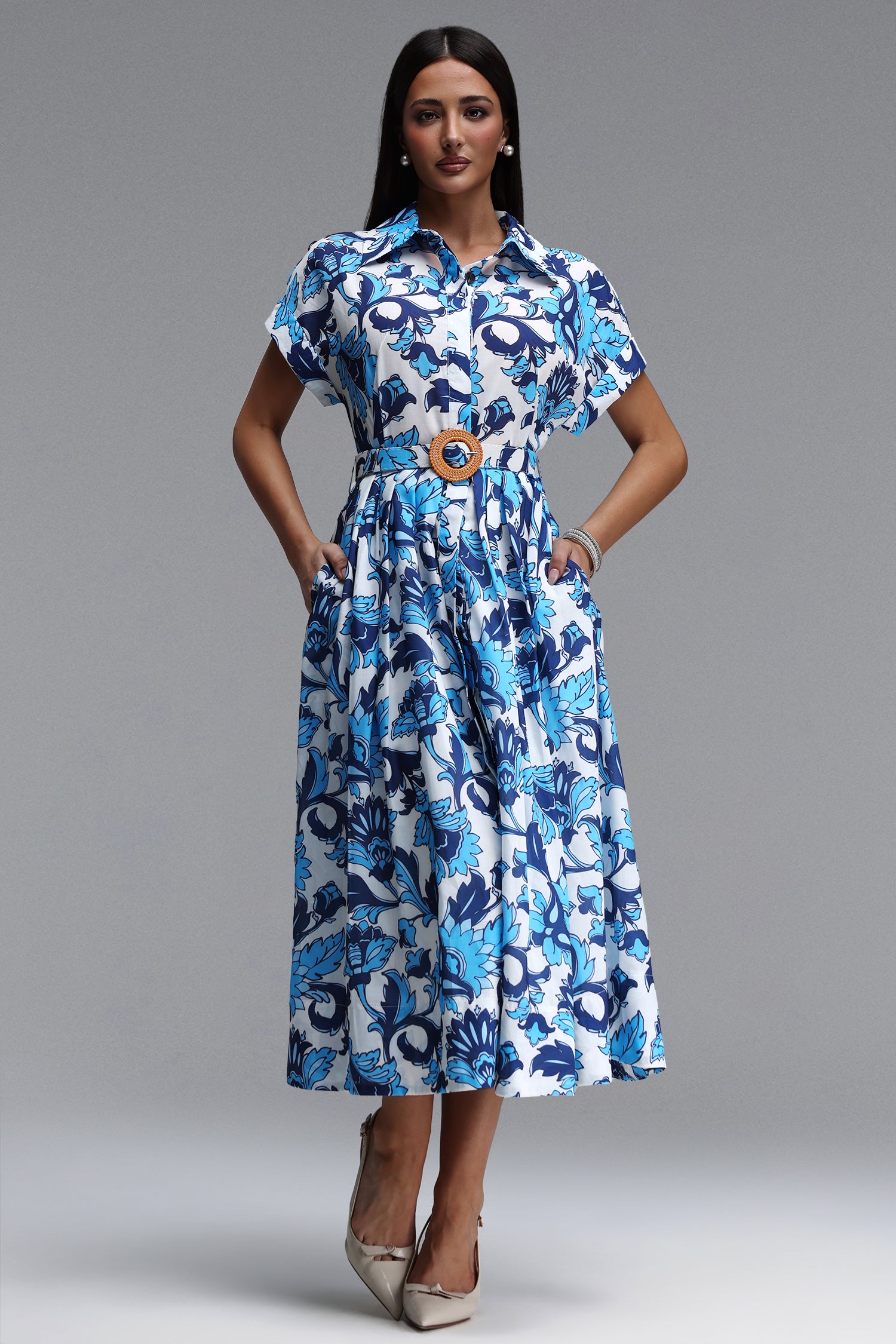 Valor Resort Tailored Short Sleeve Print Woven Maxi Dress	