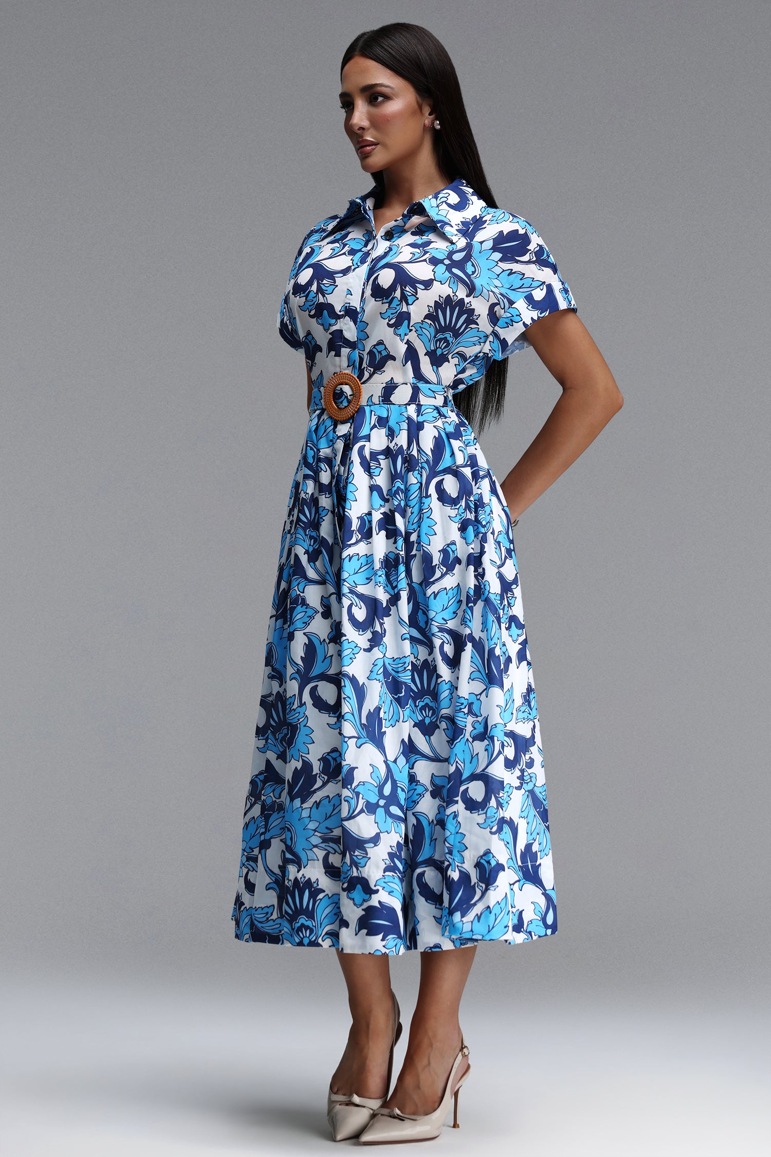 Valor Resort Tailored Short Sleeve Print Woven Maxi Dress	