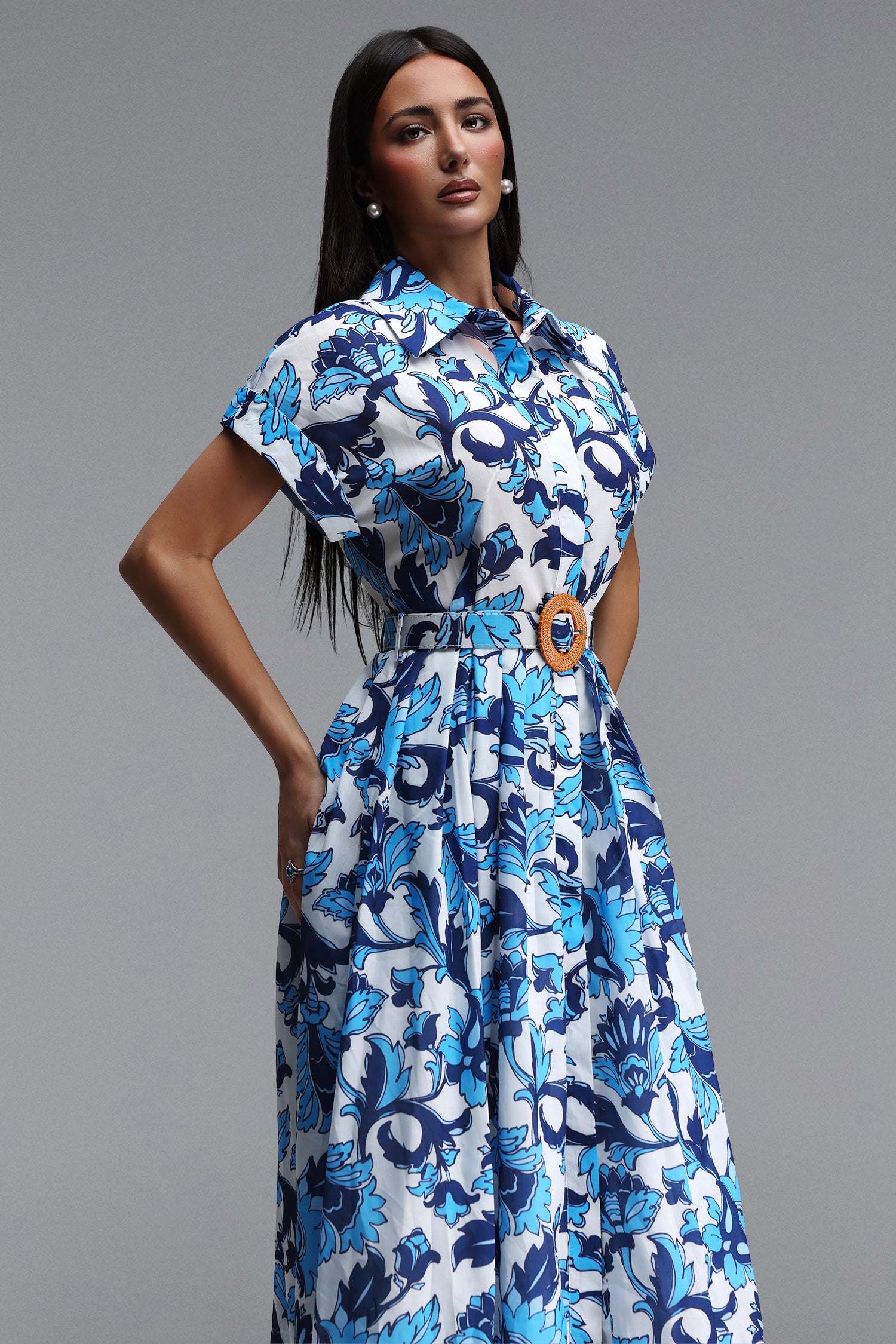 Valor Resort Tailored Short Sleeve Print Woven Maxi Dress	
