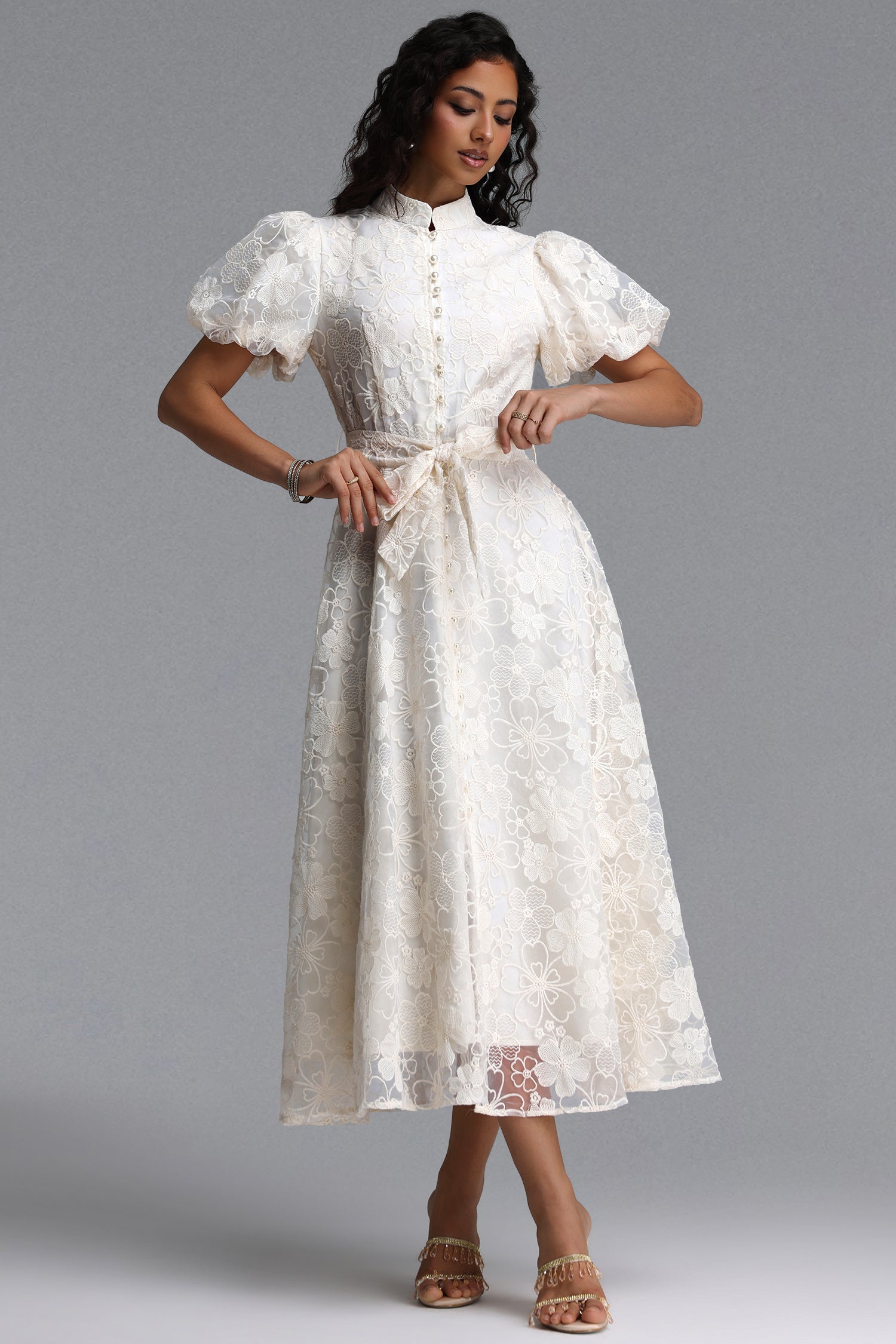 Ilsa Resort Flowy Puff Sleeve Floral Woven Maxi Dress	