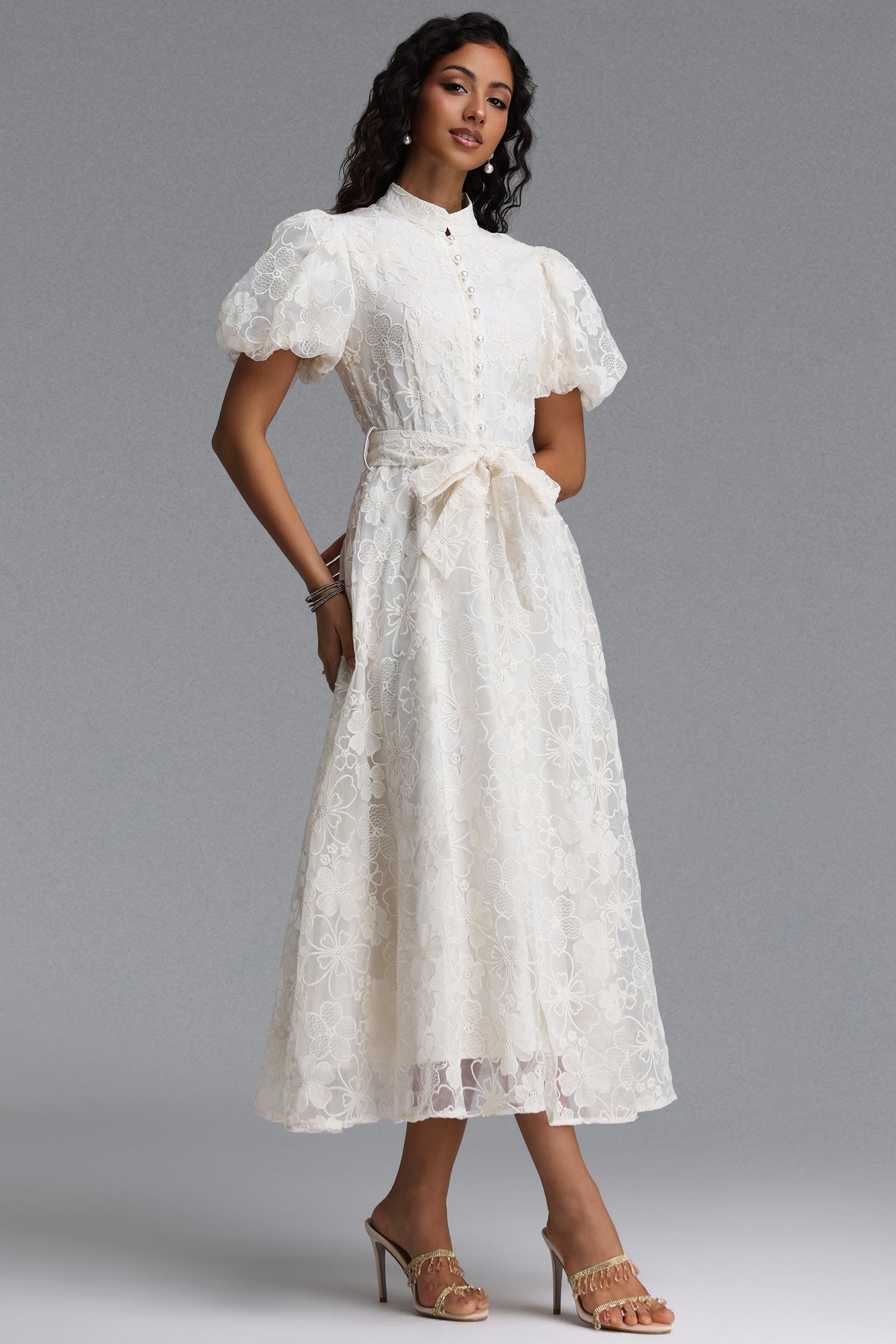 Ilsa Resort Flowy Puff Sleeve Floral Woven Maxi Dress	