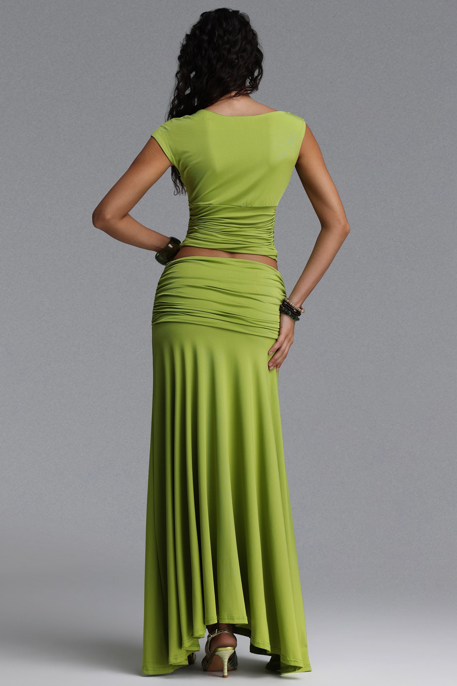 Nivia Resort Contour Short Sleeve Ruched Knit Top and Skirt Two Piece Set	