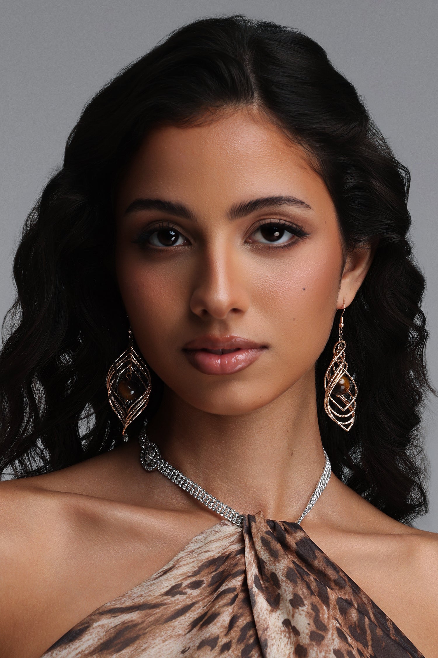 Filasy Gold Amber Long Drop Earrings	