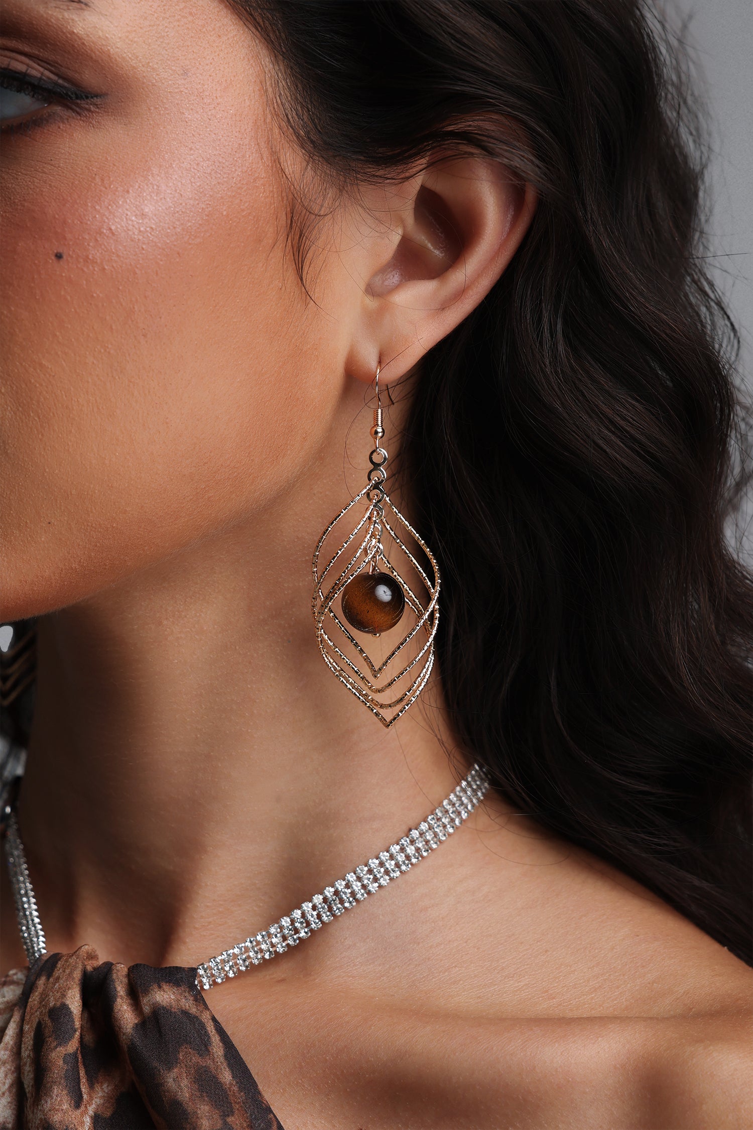 Filasy Gold Amber Long Drop Earrings	