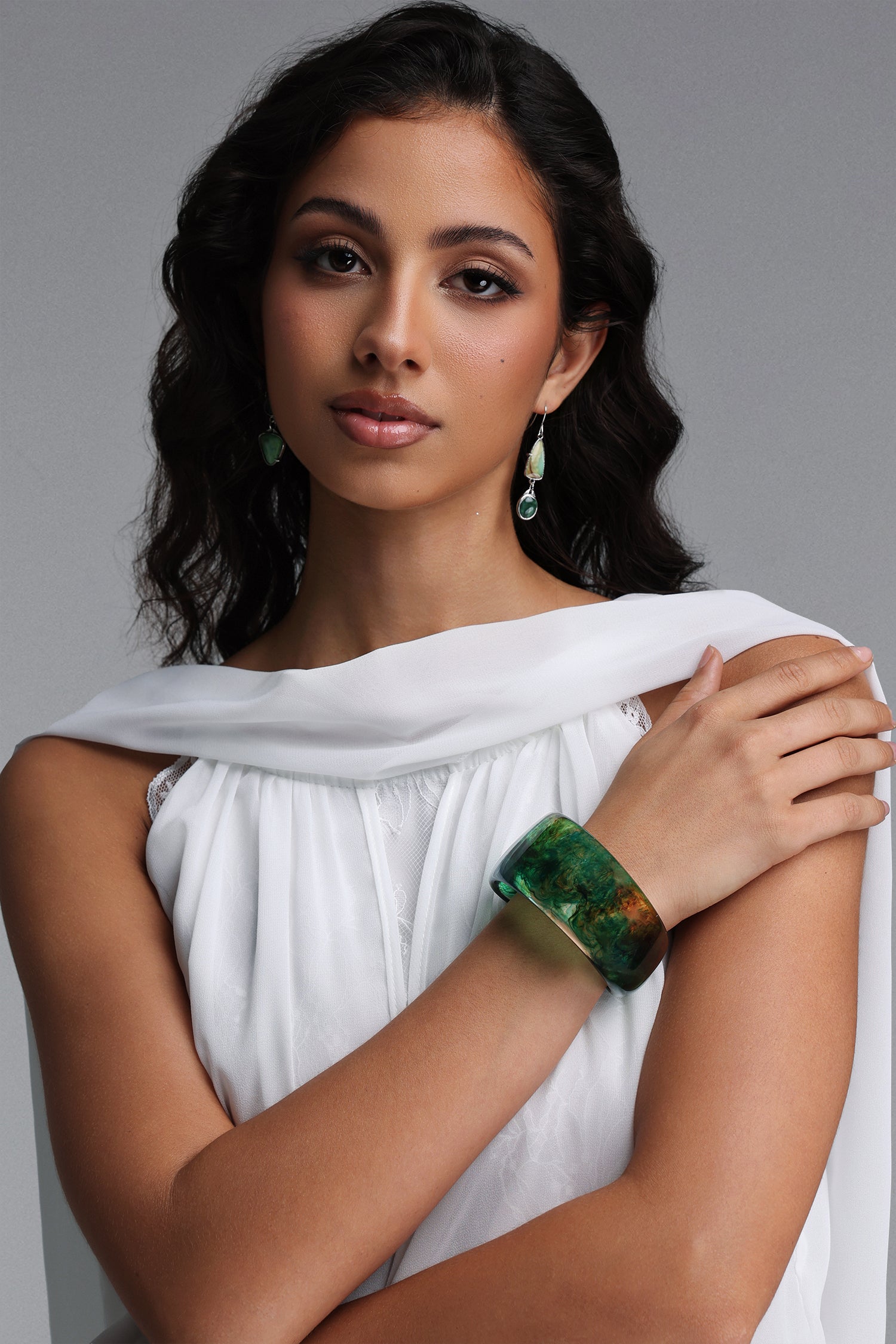 Edeline Green Ink Resin Bangle	