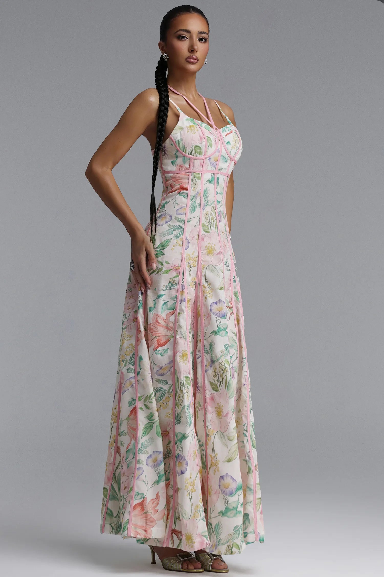 Jodinin Resort Flowy Spaghetti Strap Floral Print Woven Maxi Dress