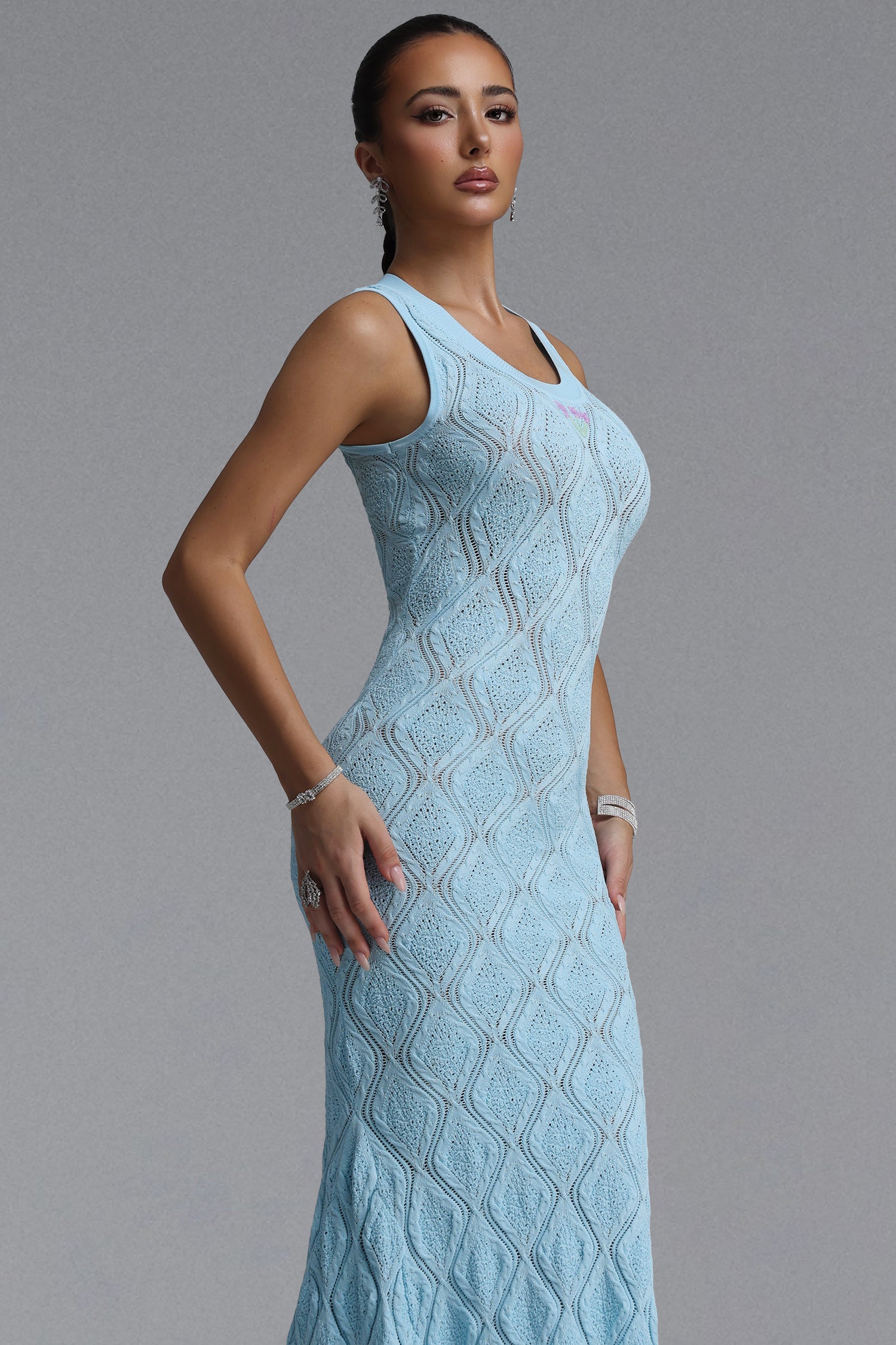 Kaci Elegant Cinched Sleeveless Knit Maxi Dress	