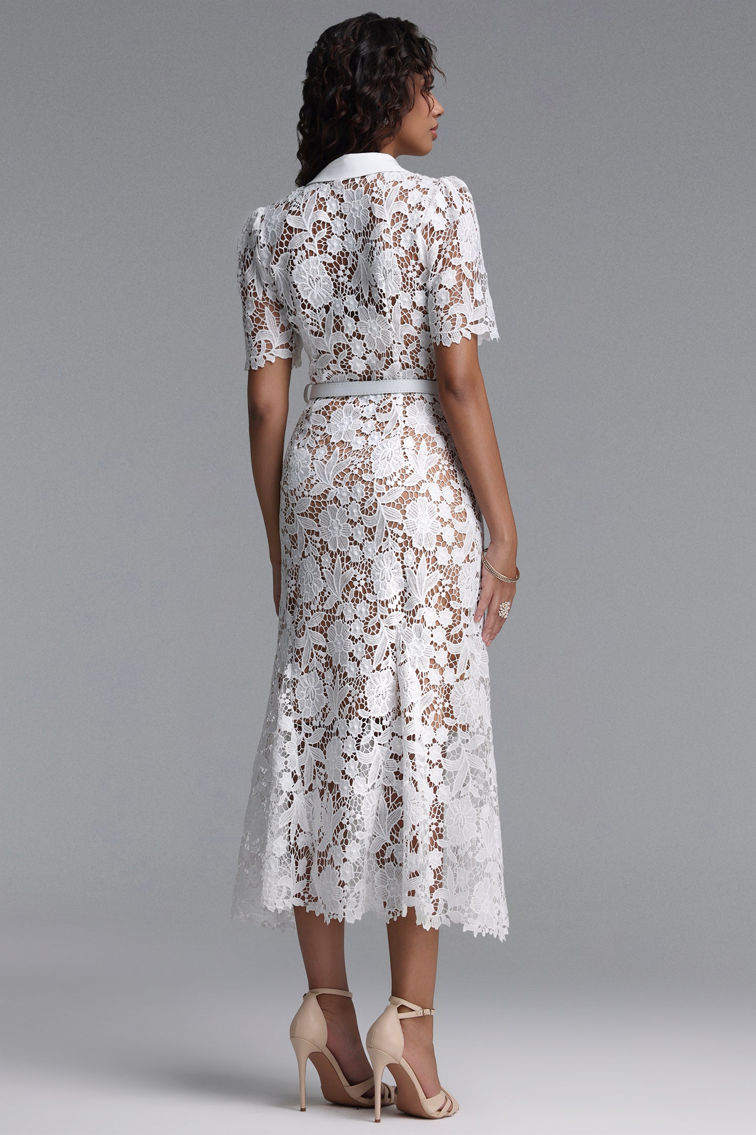 Sabryn Classic Tailored Short Sleeve Floral Lace Maxi Dress	