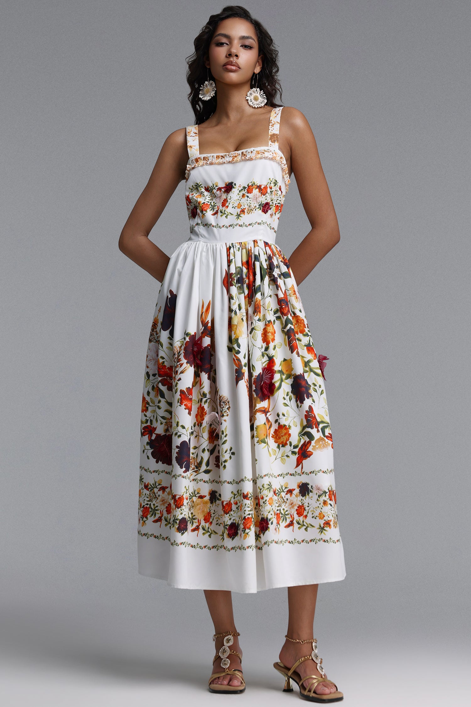 Gayu Resort Flowy Sleeveless Floral Print Woven Floral Maxi Dress	