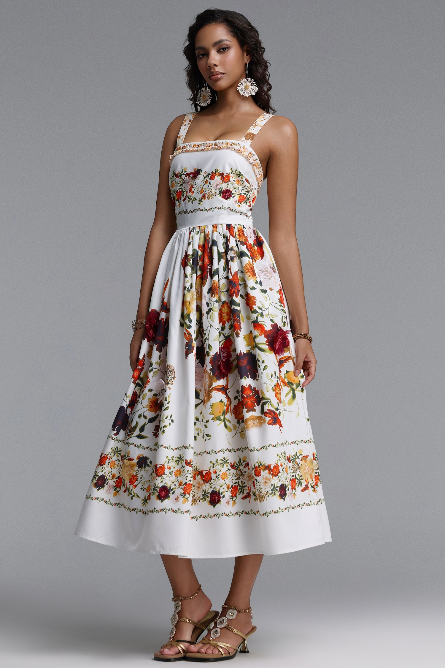 Gayu Resort Flowy Sleeveless Floral Print Woven Floral Maxi Dress	