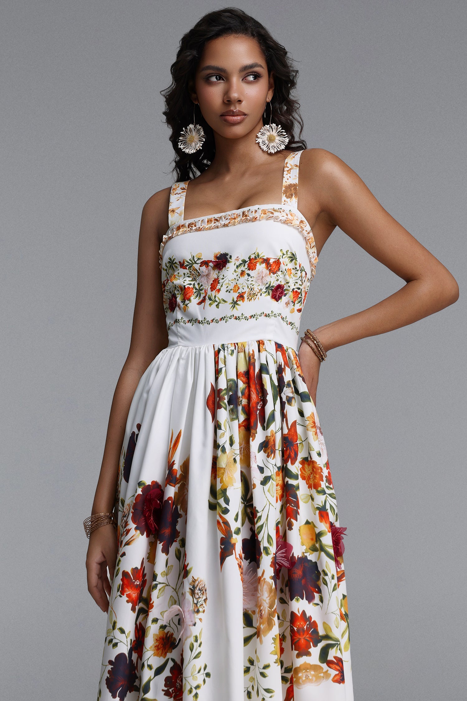 Gayu Resort Flowy Sleeveless Floral Print Woven Floral Maxi Dress	