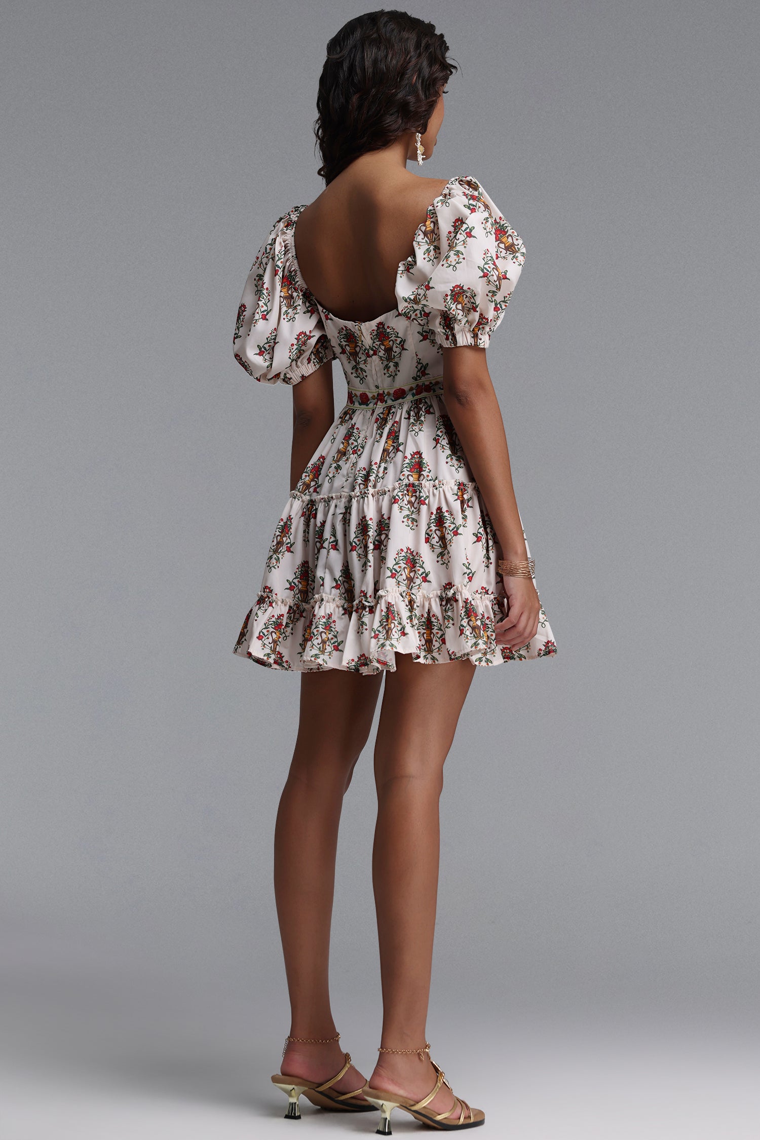 Derza Romantic Flowy Puff Sleeve Floral Print Woven Mini Dress	