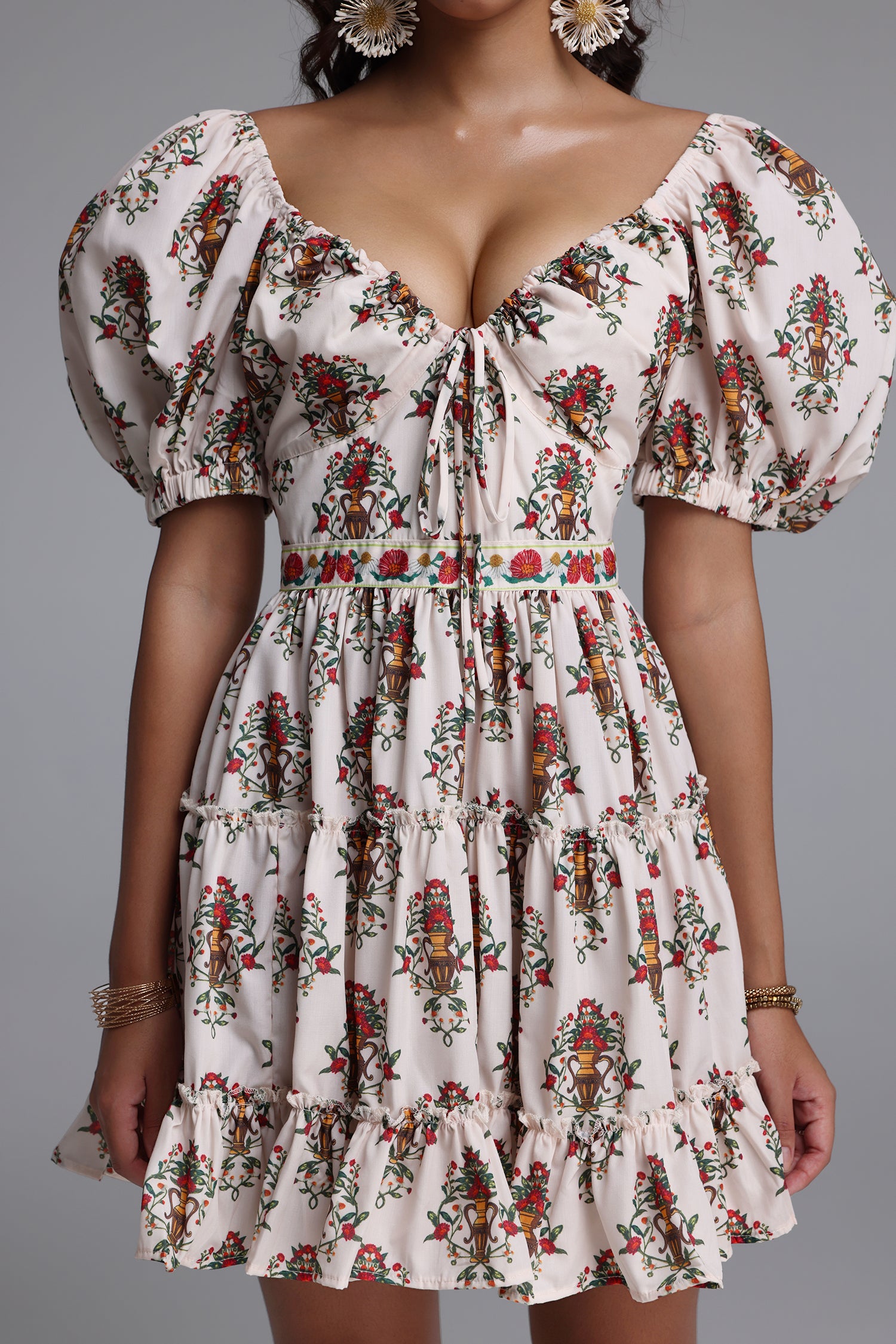 Derza Romantic Flowy Puff Sleeve Floral Print Woven Mini Dress	