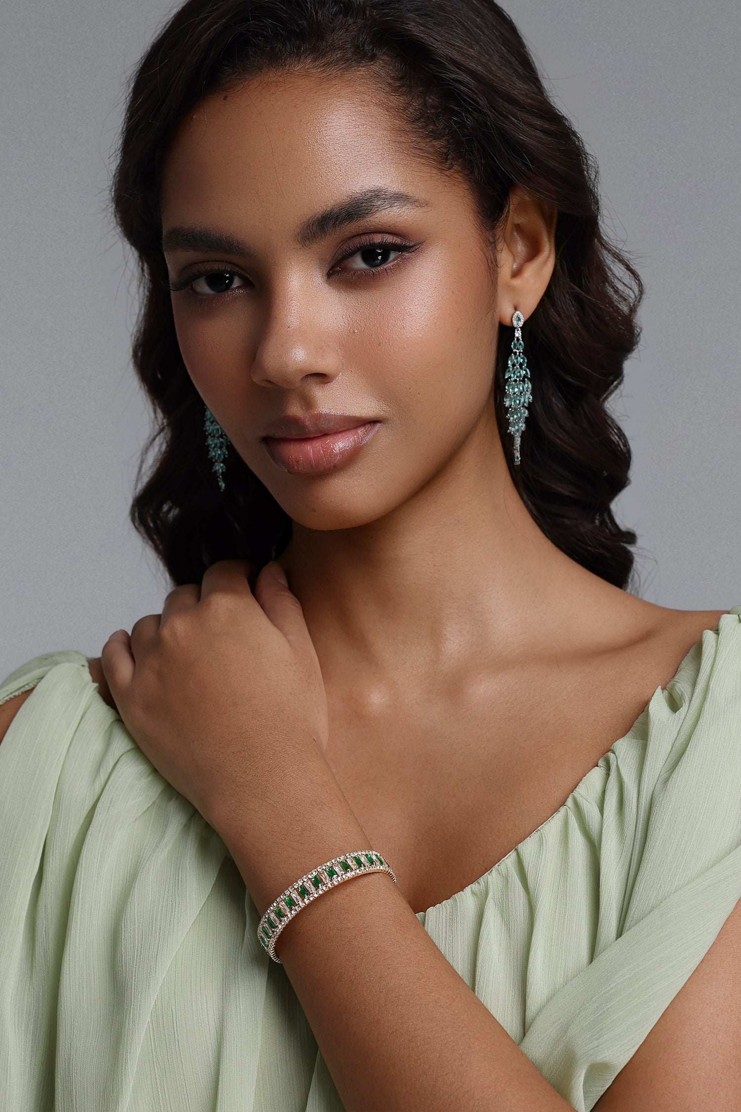 Delisy Emerald Baguette Diamond Open Cuff Bracelet	