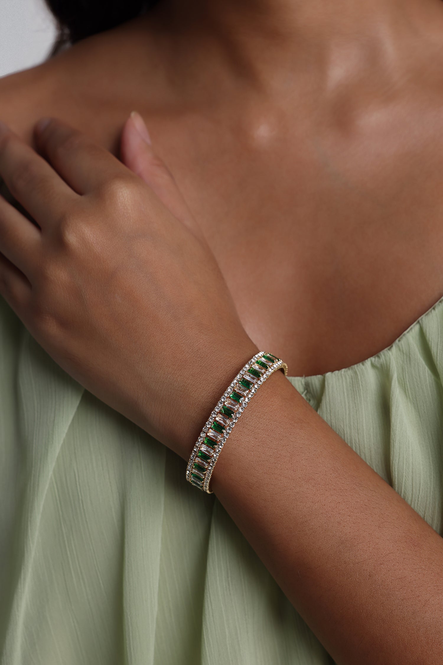 Delisy Emerald Baguette Diamond Open Cuff Bracelet	