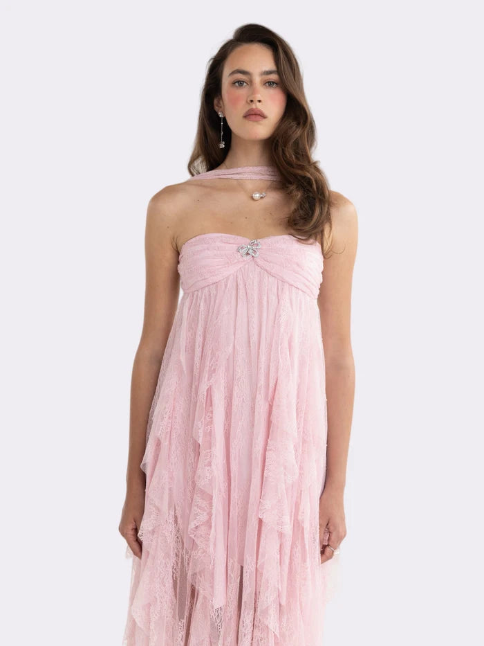 Aurora Halter Lace Pink Dress | Nana Jacqueline