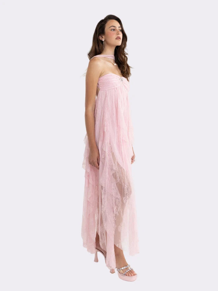 Aurora Halter Lace Pink Dress | Nana Jacqueline