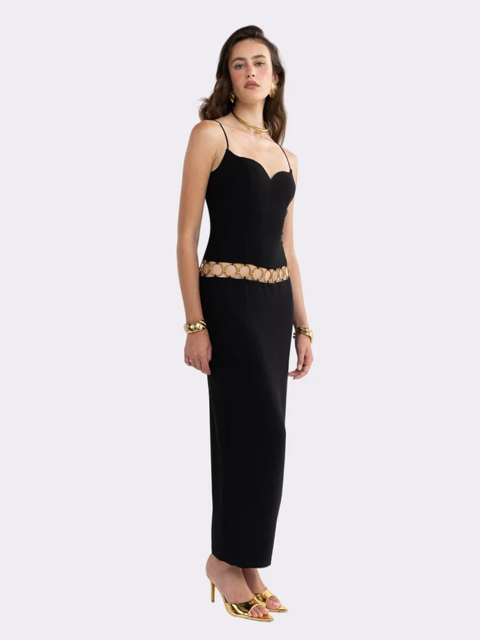 Luciana Ring-Cutout Black Dress | Nana Jacqueline