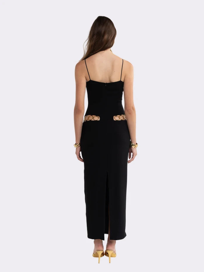 Luciana Ring-Cutout Black Dress | Nana Jacqueline