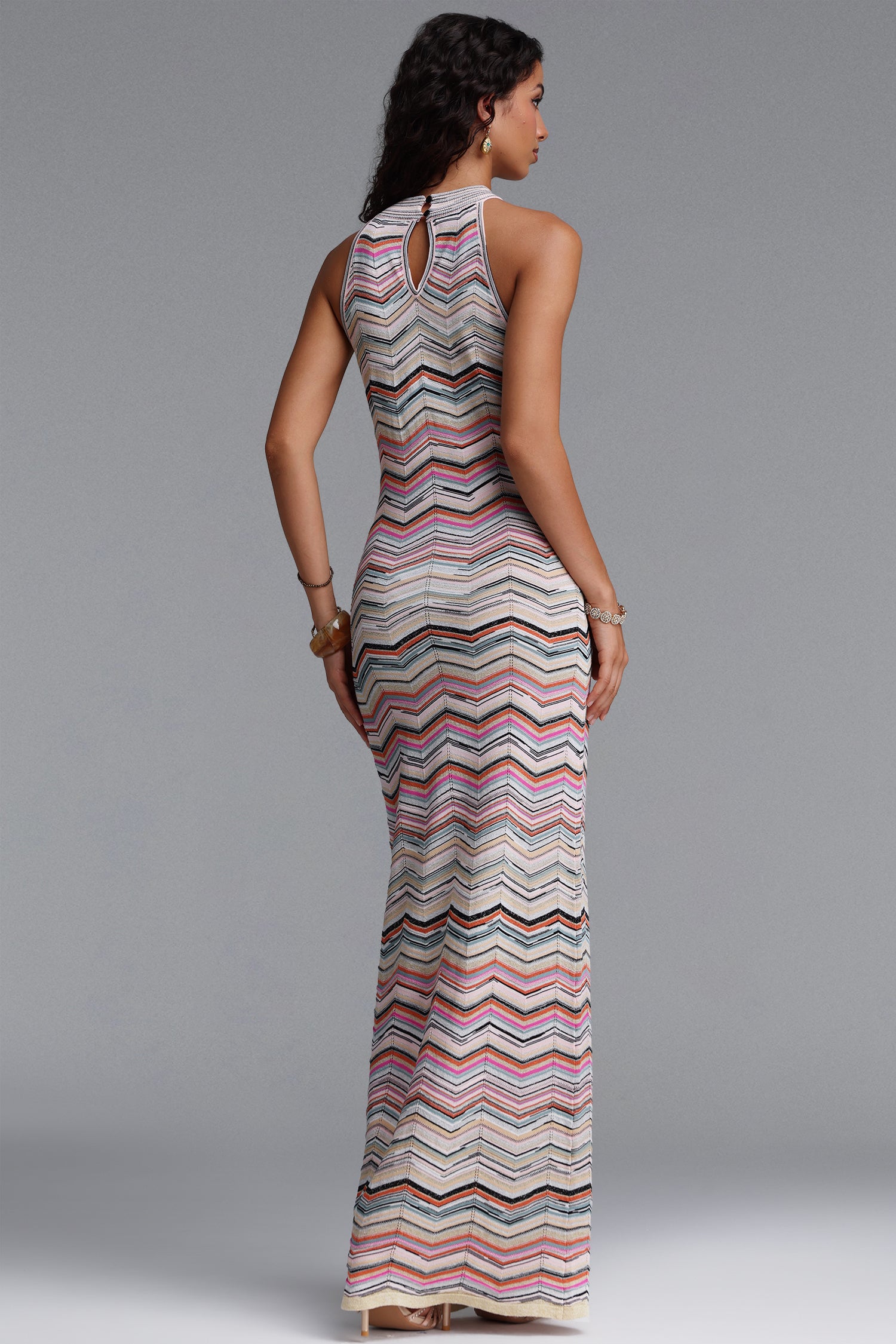 Tiza Chic Contour Sleeveless Striped Knit Maxi Dress	