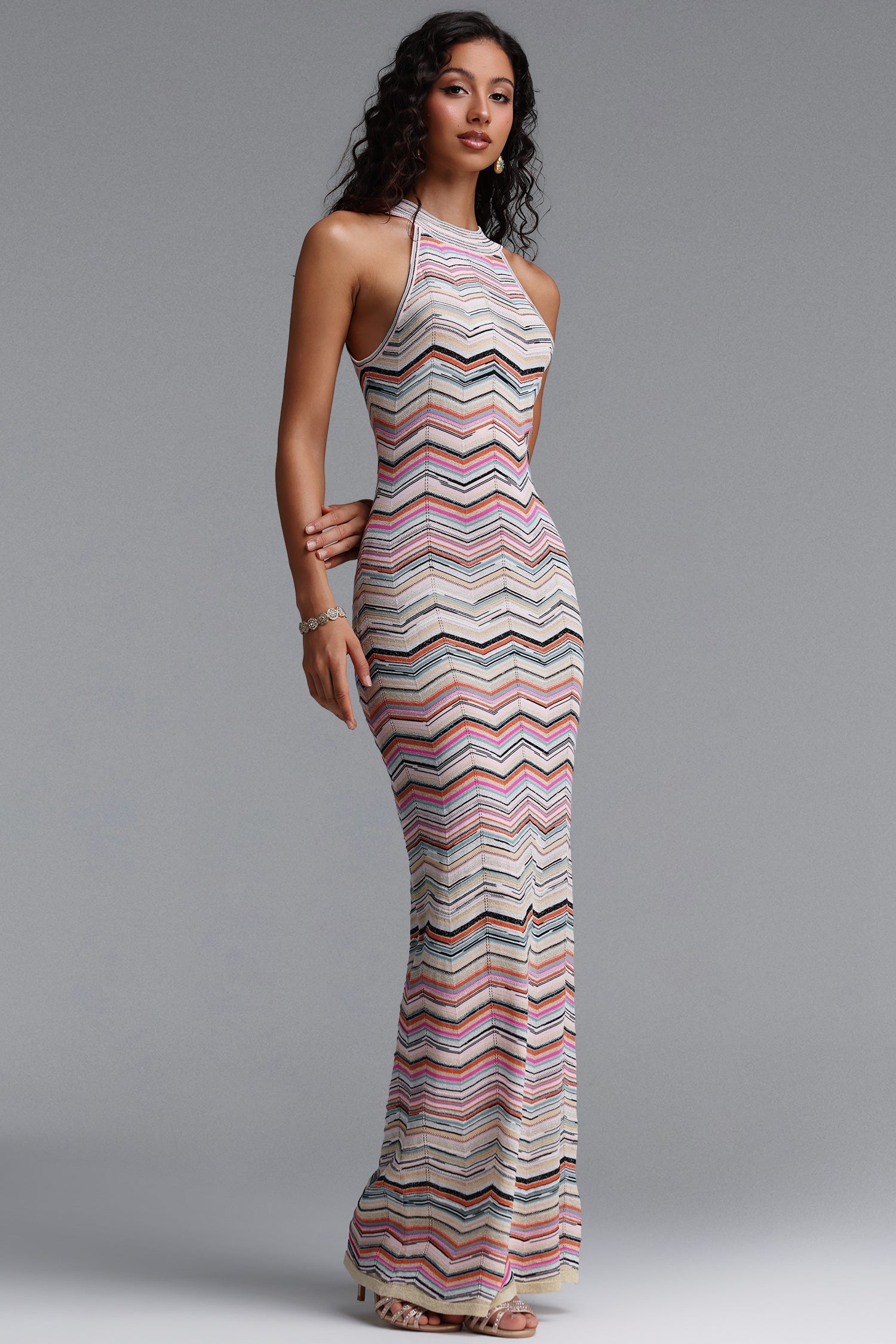 Tiza Chic Contour Sleeveless Striped Knit Maxi Dress	
