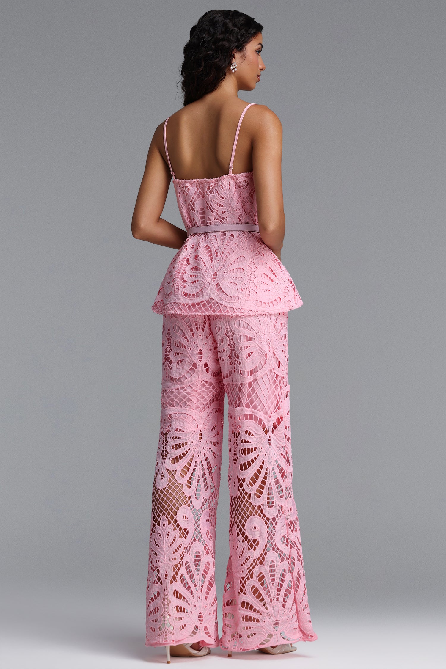 Kristie Chic Tailored Spaghetti Strap Lace Top And Pant Two Piece Set	