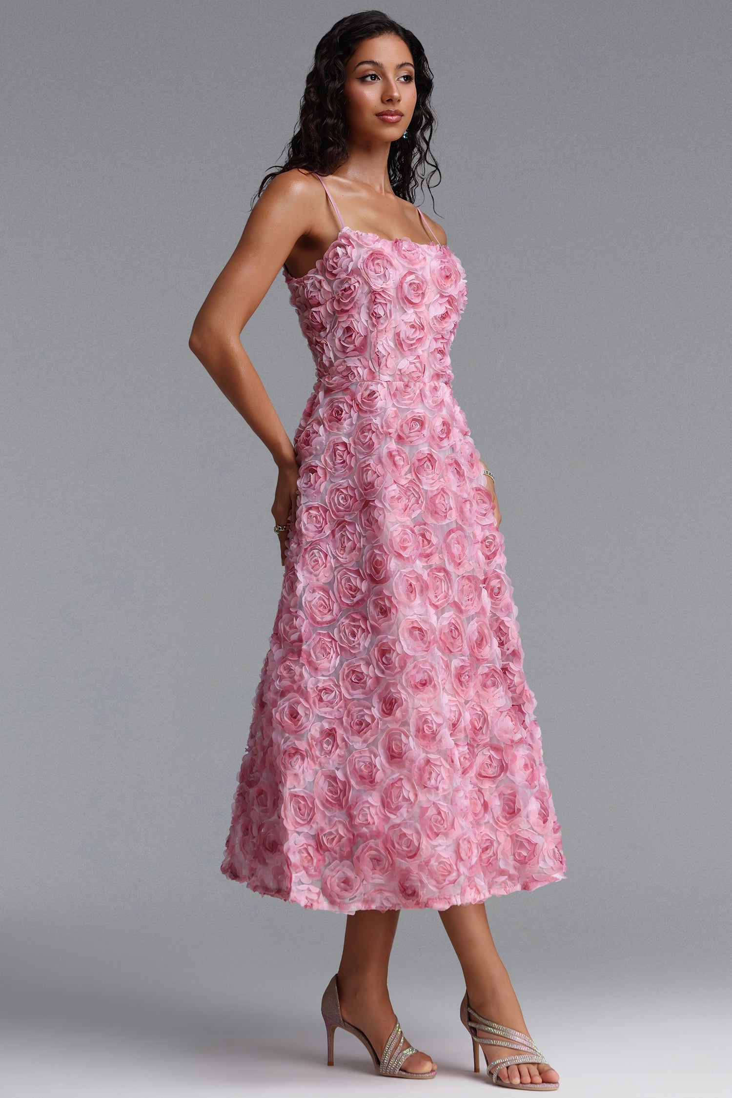 Gani Romantic Flowy Spaghetti Strap Floral Woven Maxi Dress	