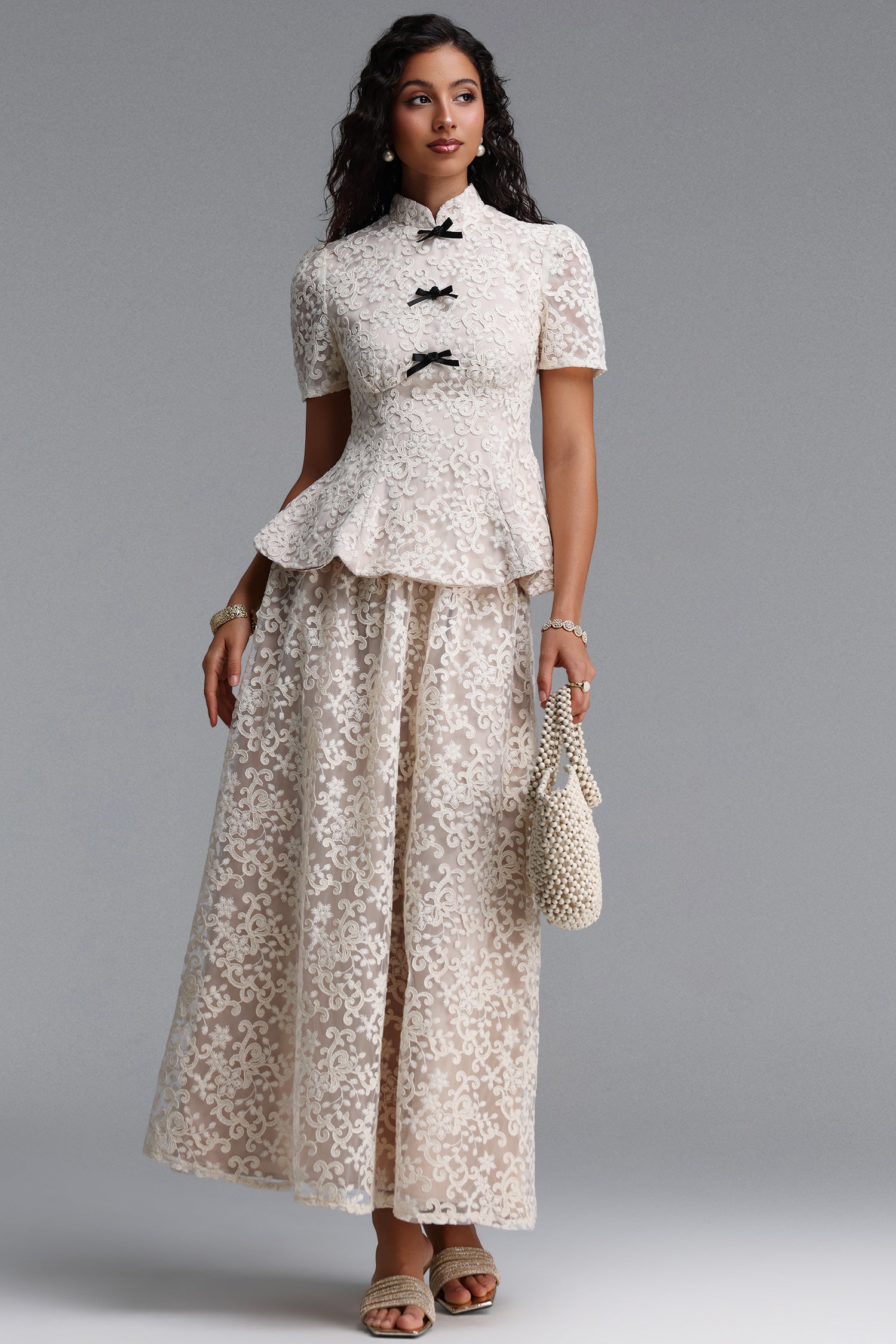 Valerie Vintage Tailored Embroidered Floral Woven Top Or Skirt	