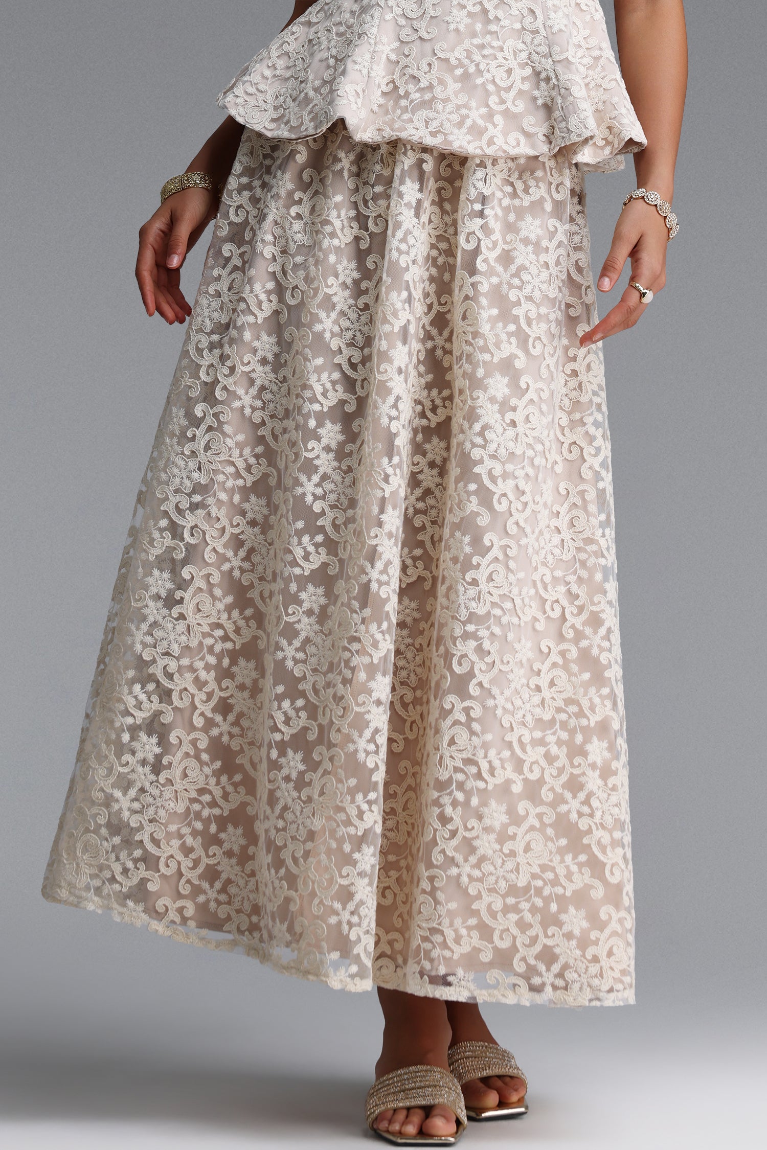 Valerie Vintage Tailored Embroidered Floral Woven Top Or Skirt	