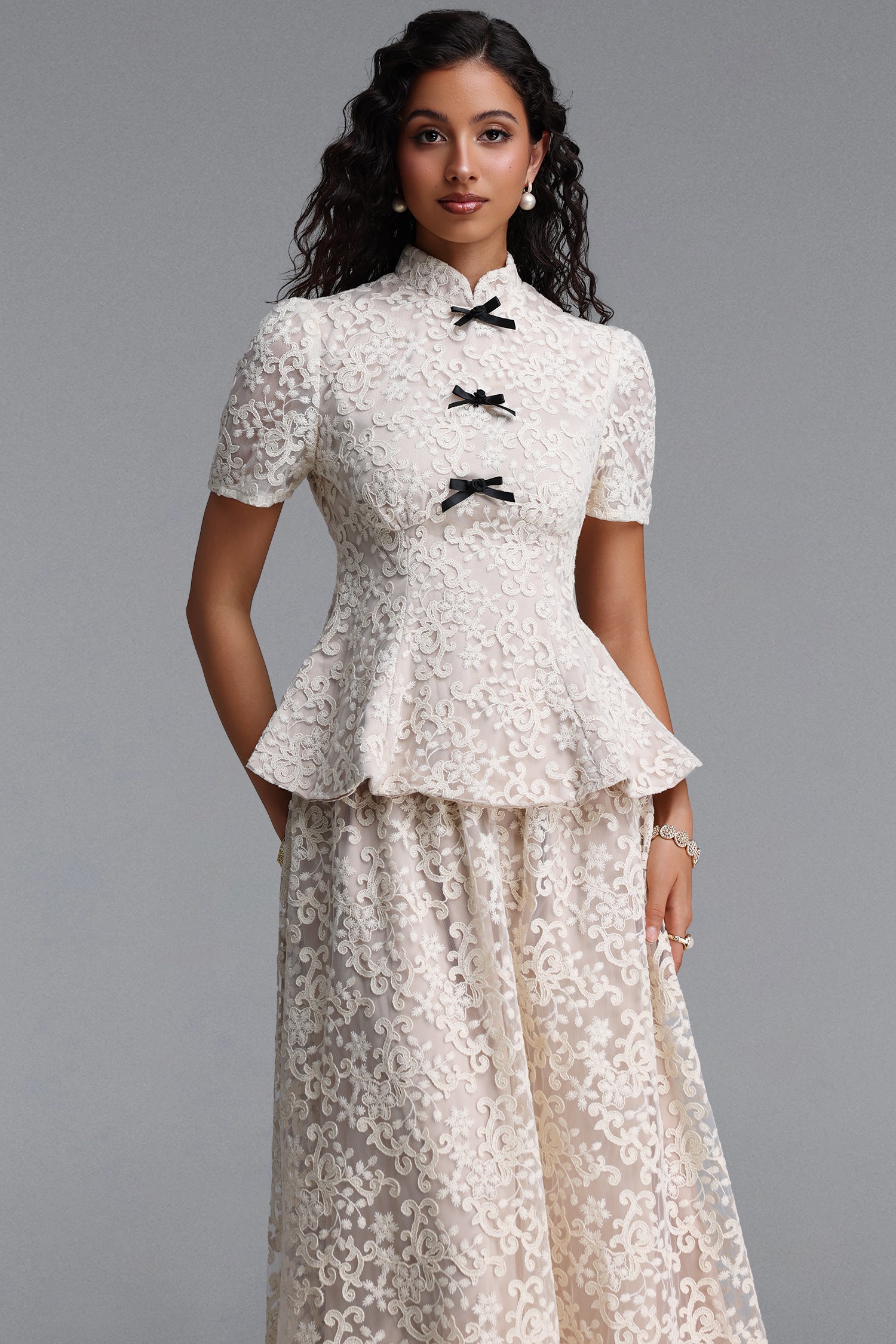 Valerie Vintage Tailored Embroidered Floral Woven Top Or Skirt	