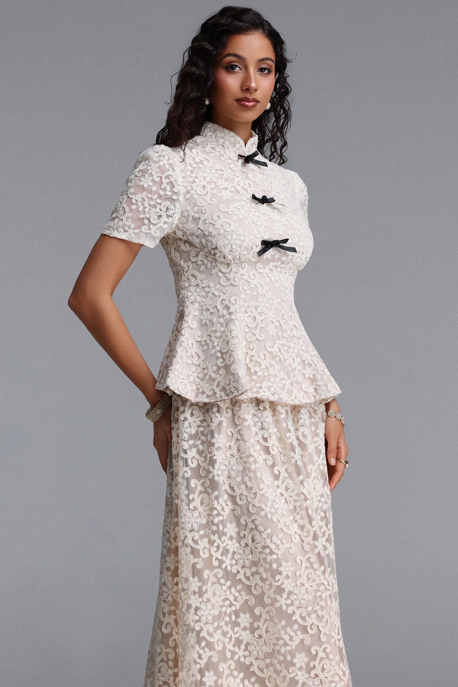 Valerie Vintage Tailored Embroidered Floral Woven Top Or Skirt	