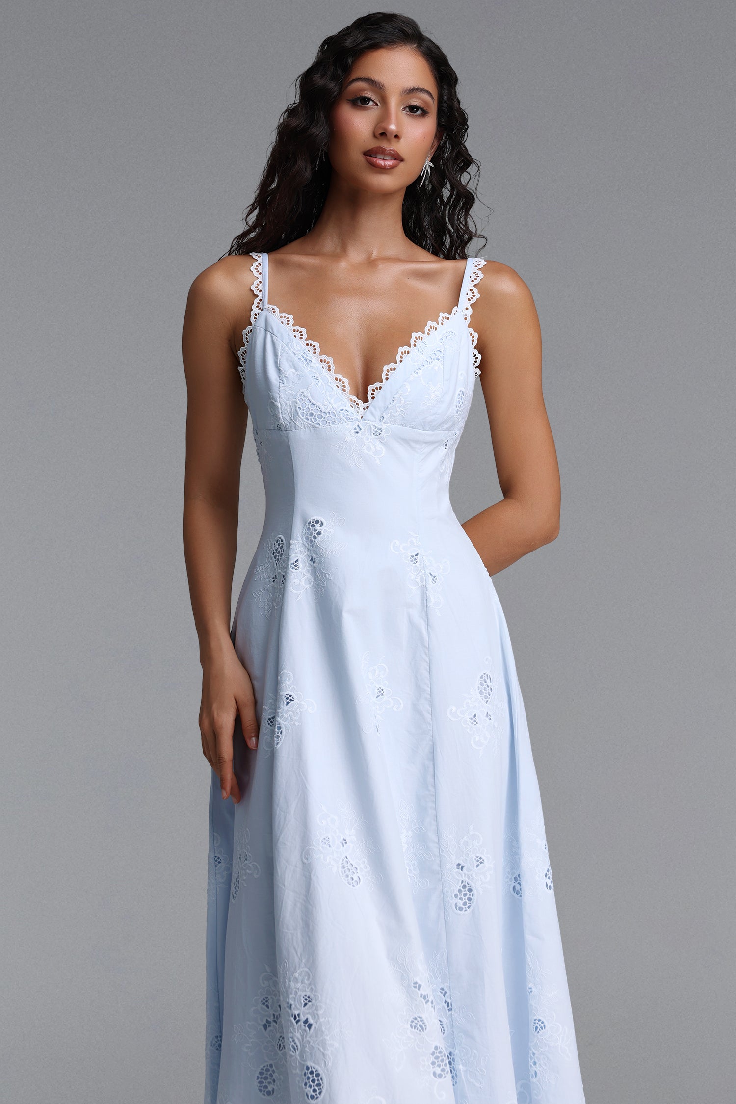 Tatiana Bluebell Cotton Broderie Anglais Midi Sundress	