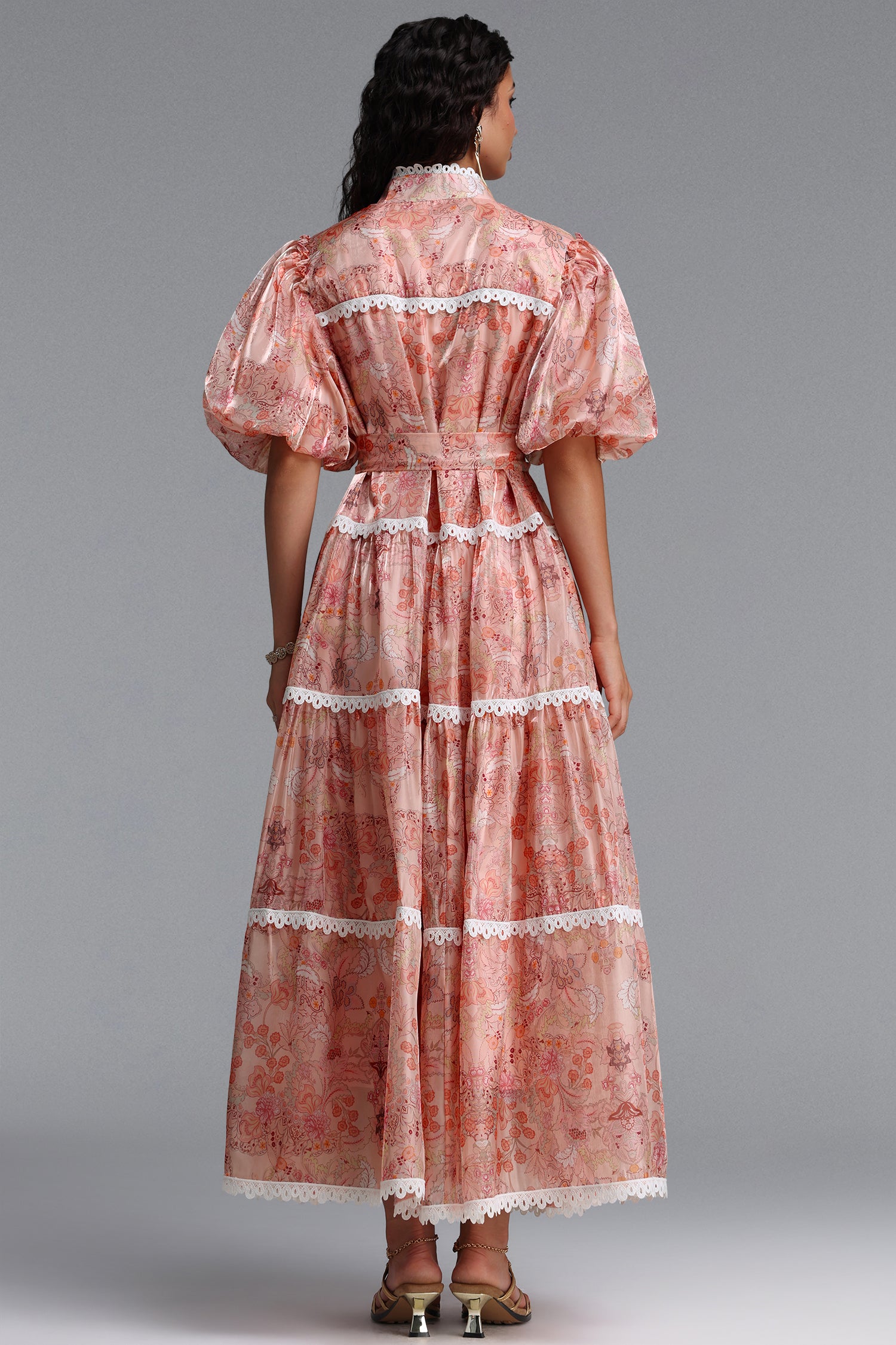 Dotte Resort Flowy Puff Sleeve Organza Maxi Dress	