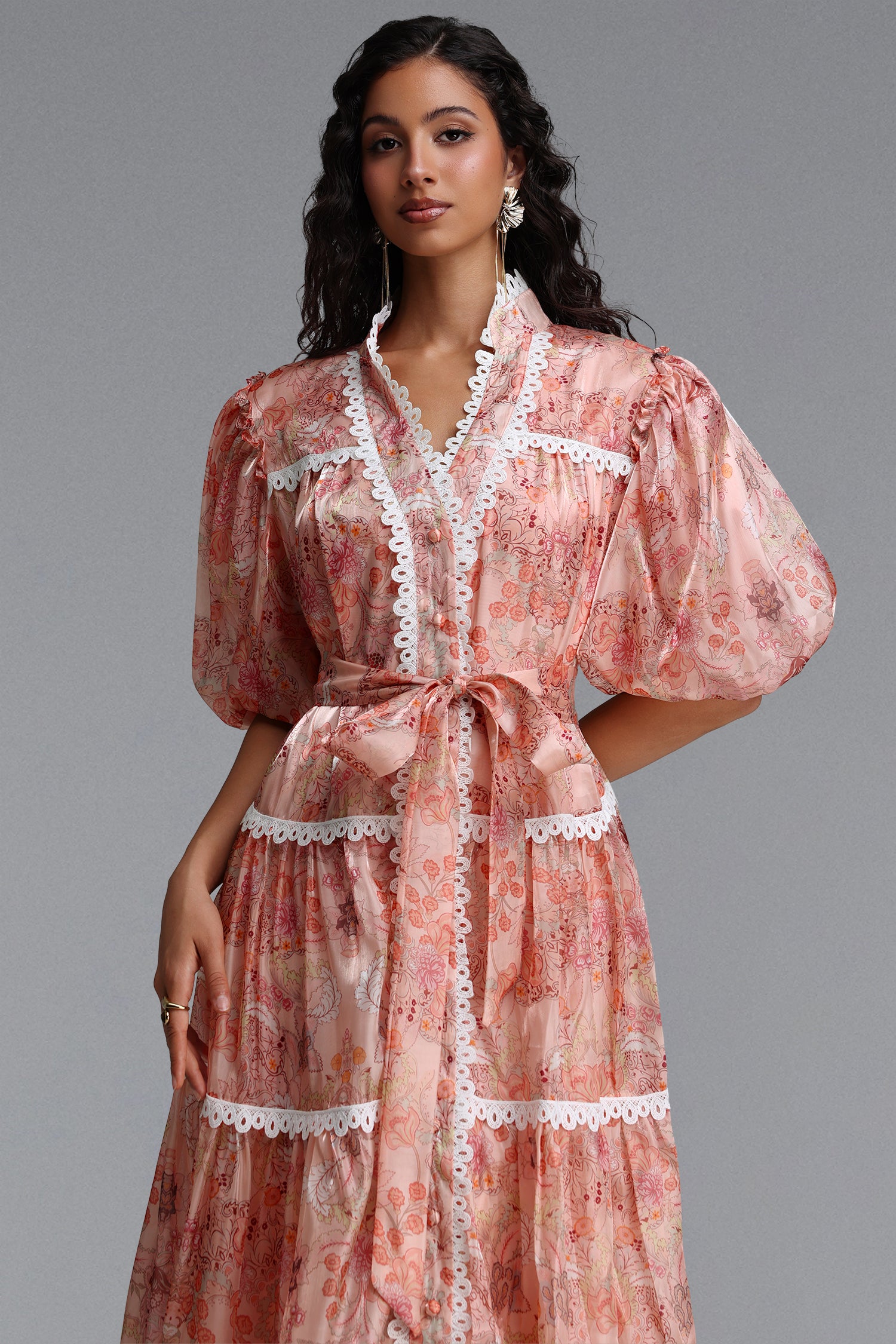 Dotte Resort Flowy Puff Sleeve Organza Maxi Dress	