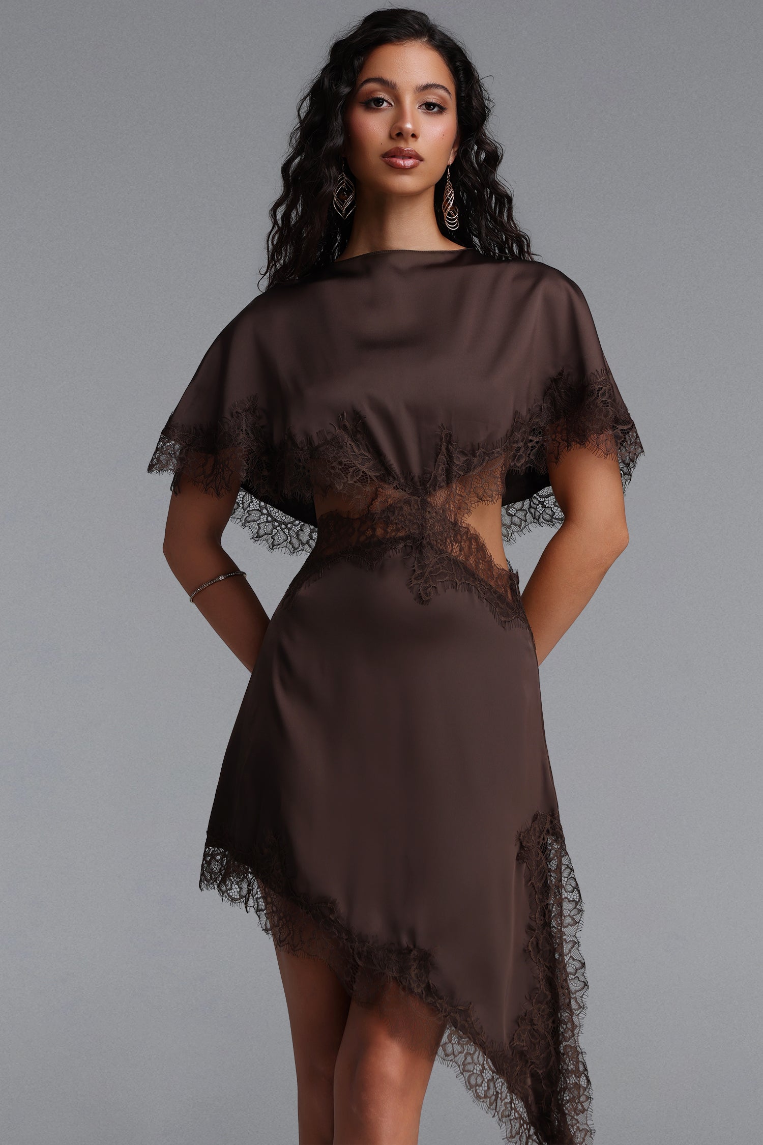 Saoirse Vintage Tailored Cut Out Lace Inset Satin Mini Dress	
