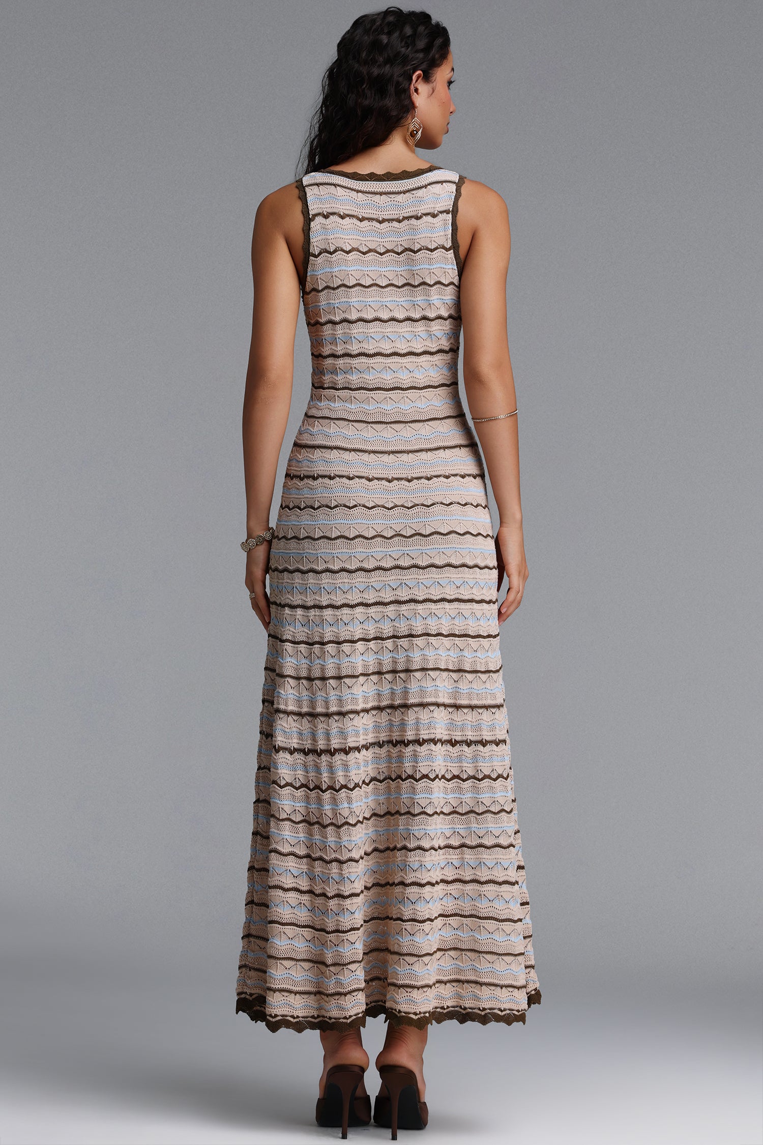 Mona Vintage Contour Sleeveless Striped Knit Maxi Dress	