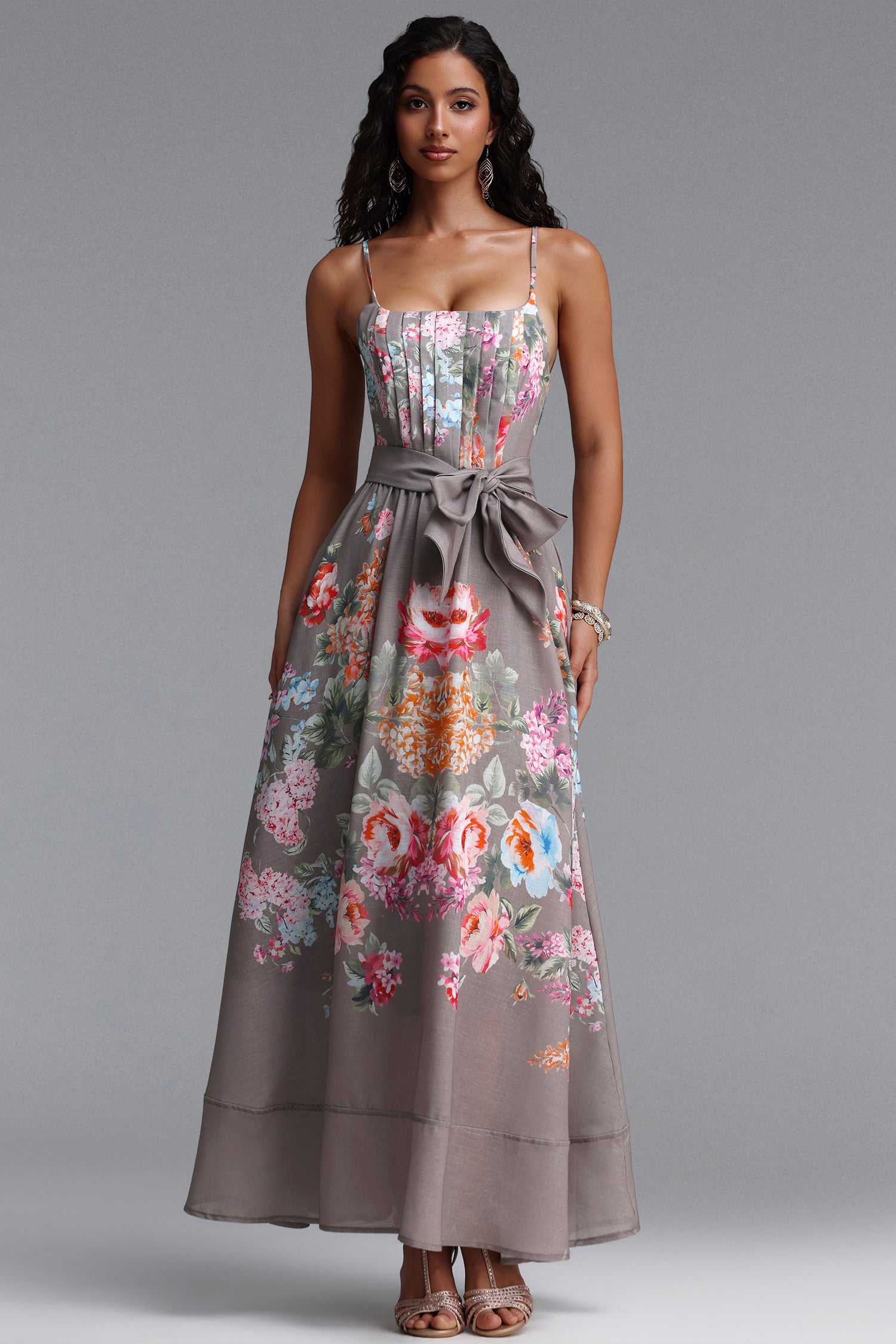 Delaney Resort Flowy Spaghetti Strap Floral Print Woven Maxi Dress	