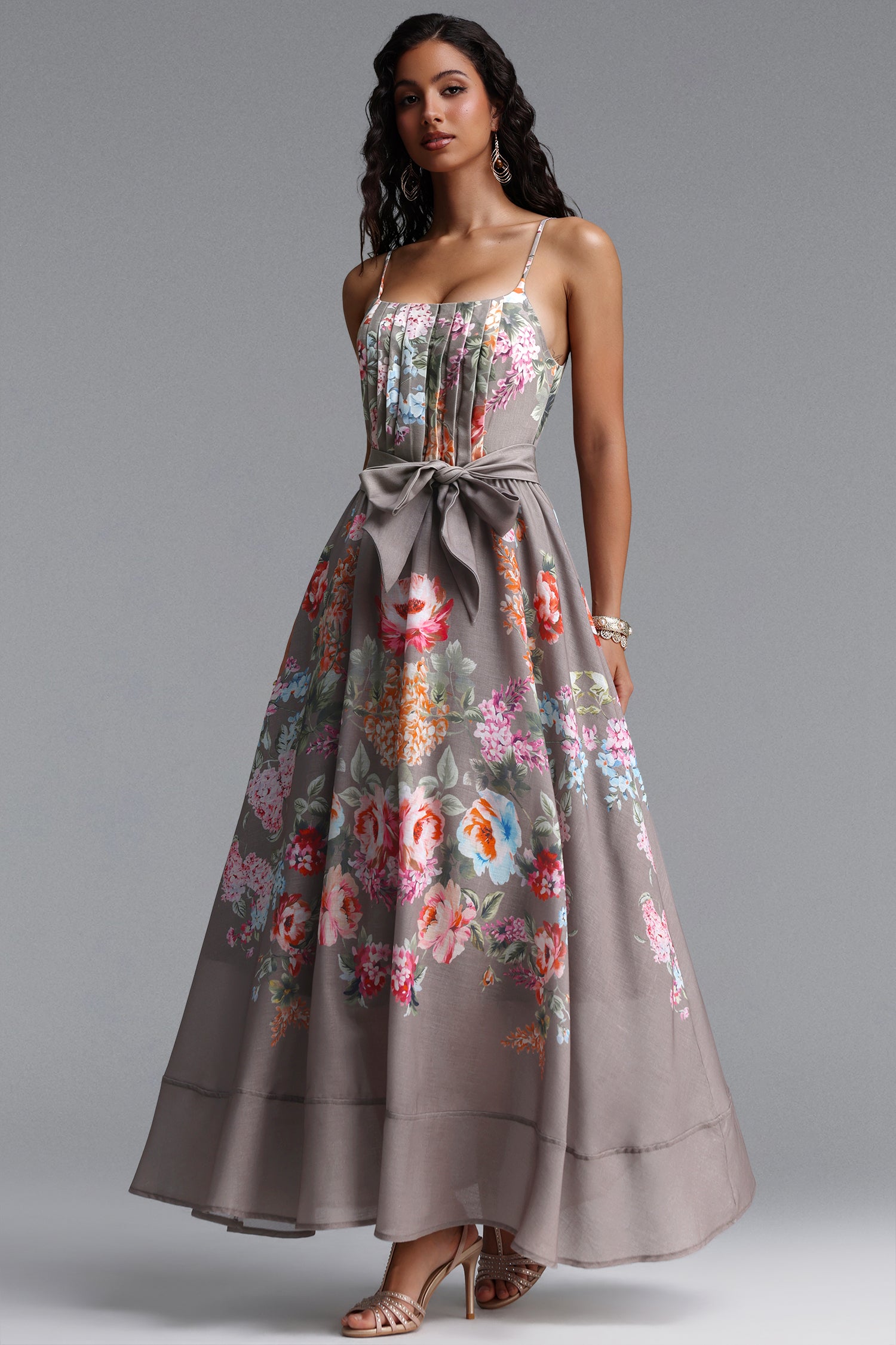Delaney Resort Flowy Spaghetti Strap Floral Print Woven Maxi Dress	
