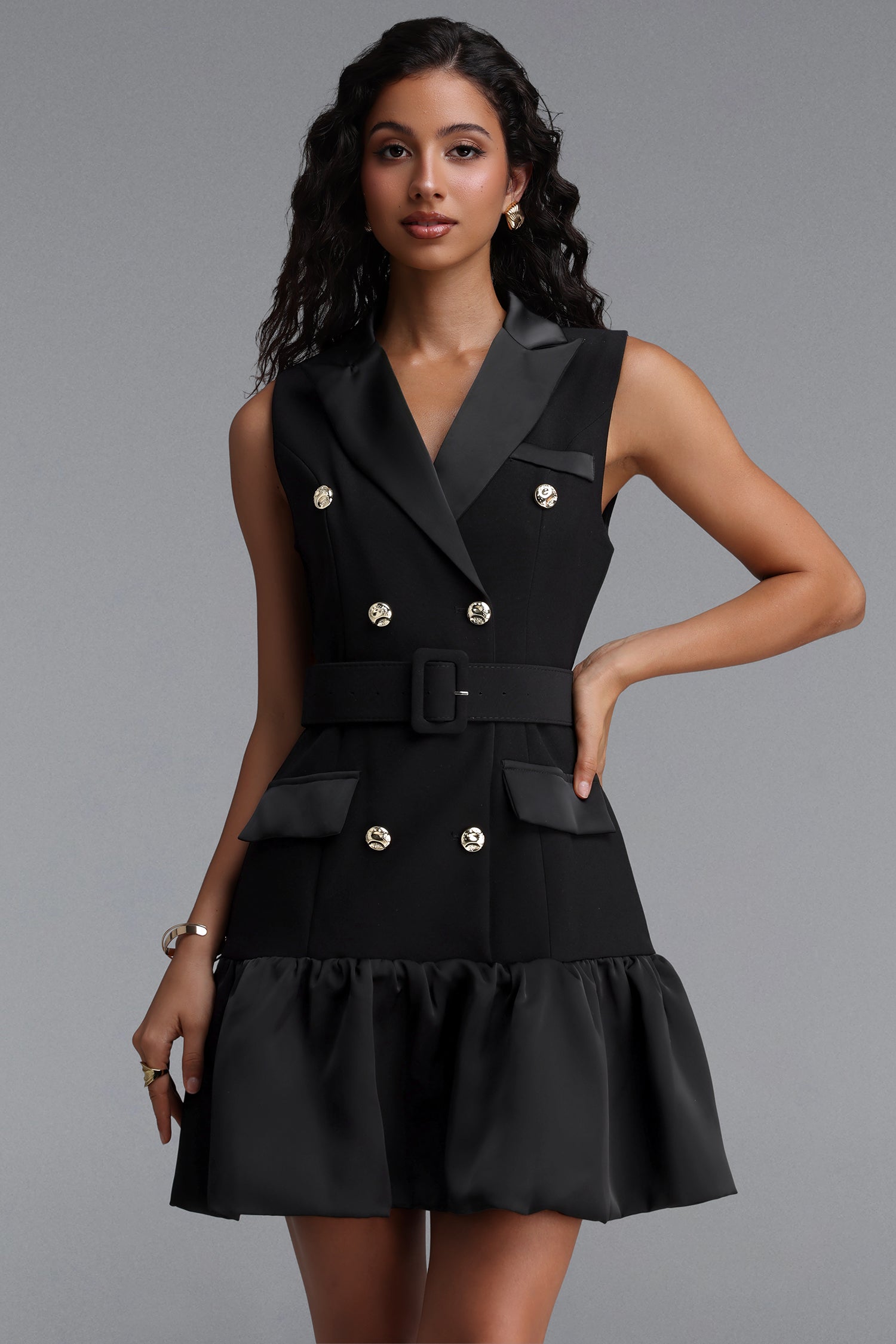 Viya Classic Tailored Notched Lapel Sleeveless Woven Blazer Mini Dress	