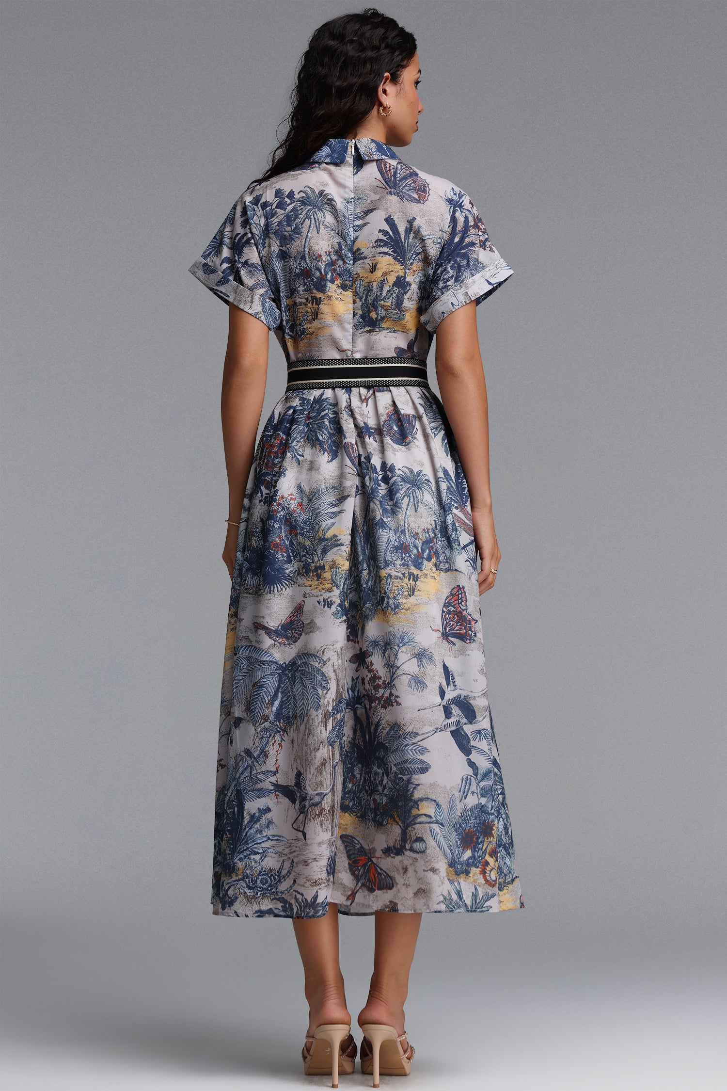 Uerzay Vintage Tailored Short Sleeve Floral Print Woven Maxi Dress	