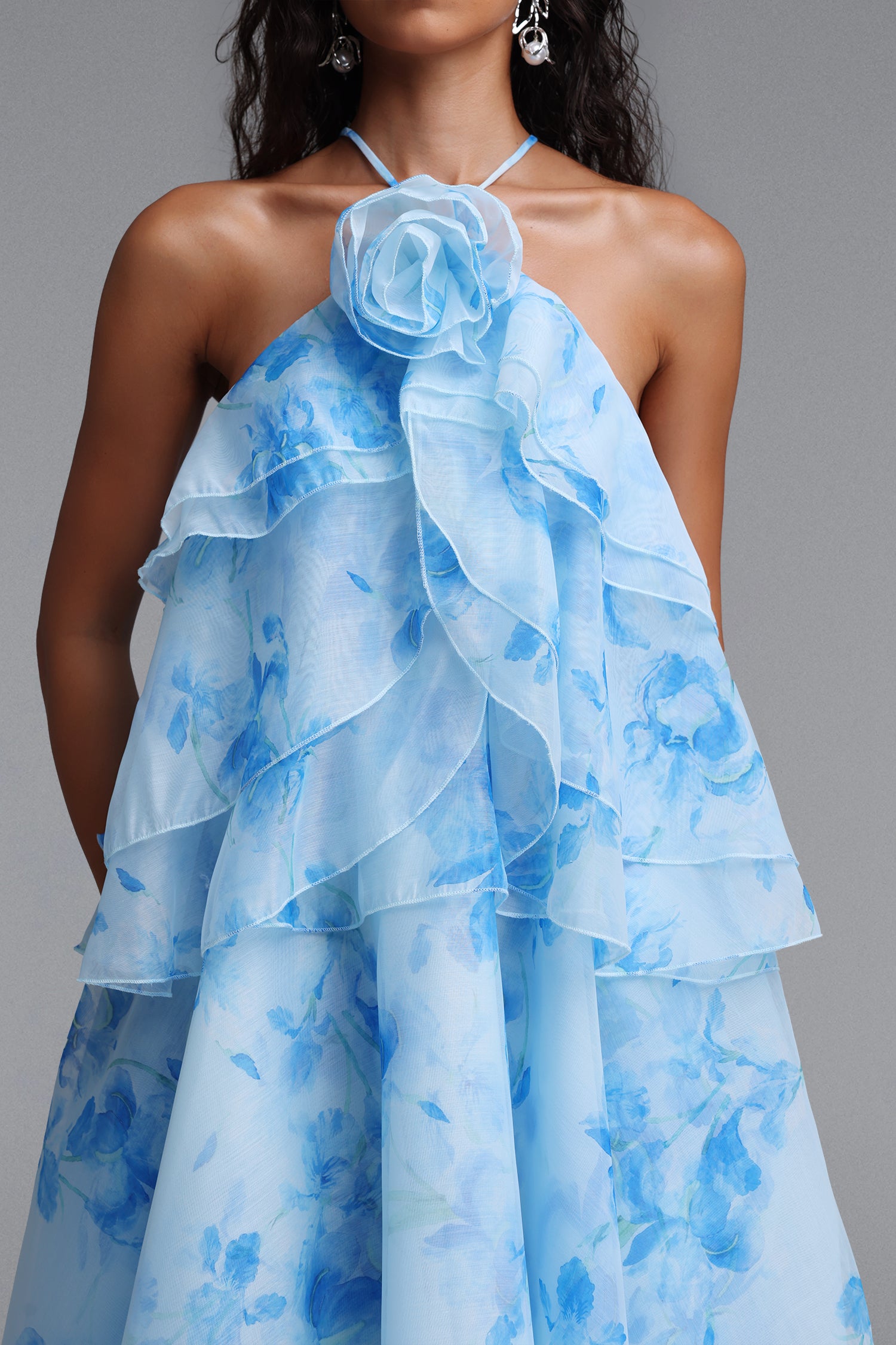 Sapphire Resort Flowy Sleeveless Floral Print Woven Blue Maxi Dress	