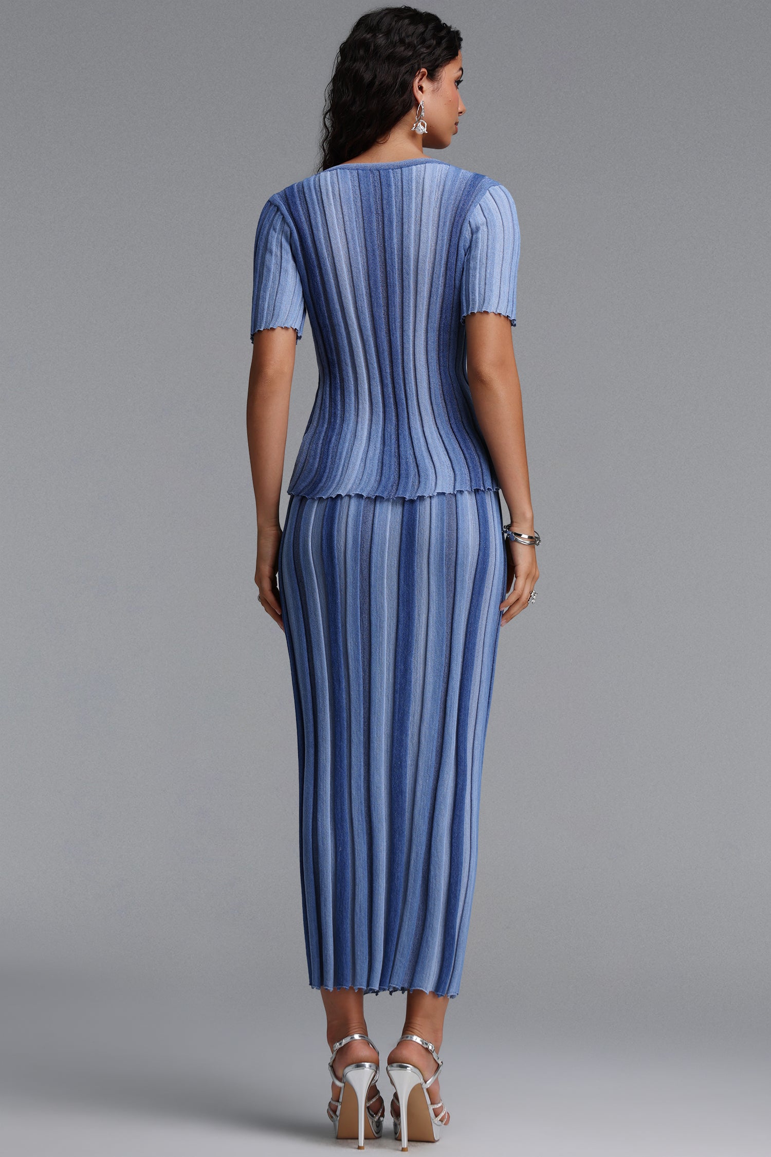 Sergio Vintage Contour Short Sleeve Striped Knit Maxi Dress	